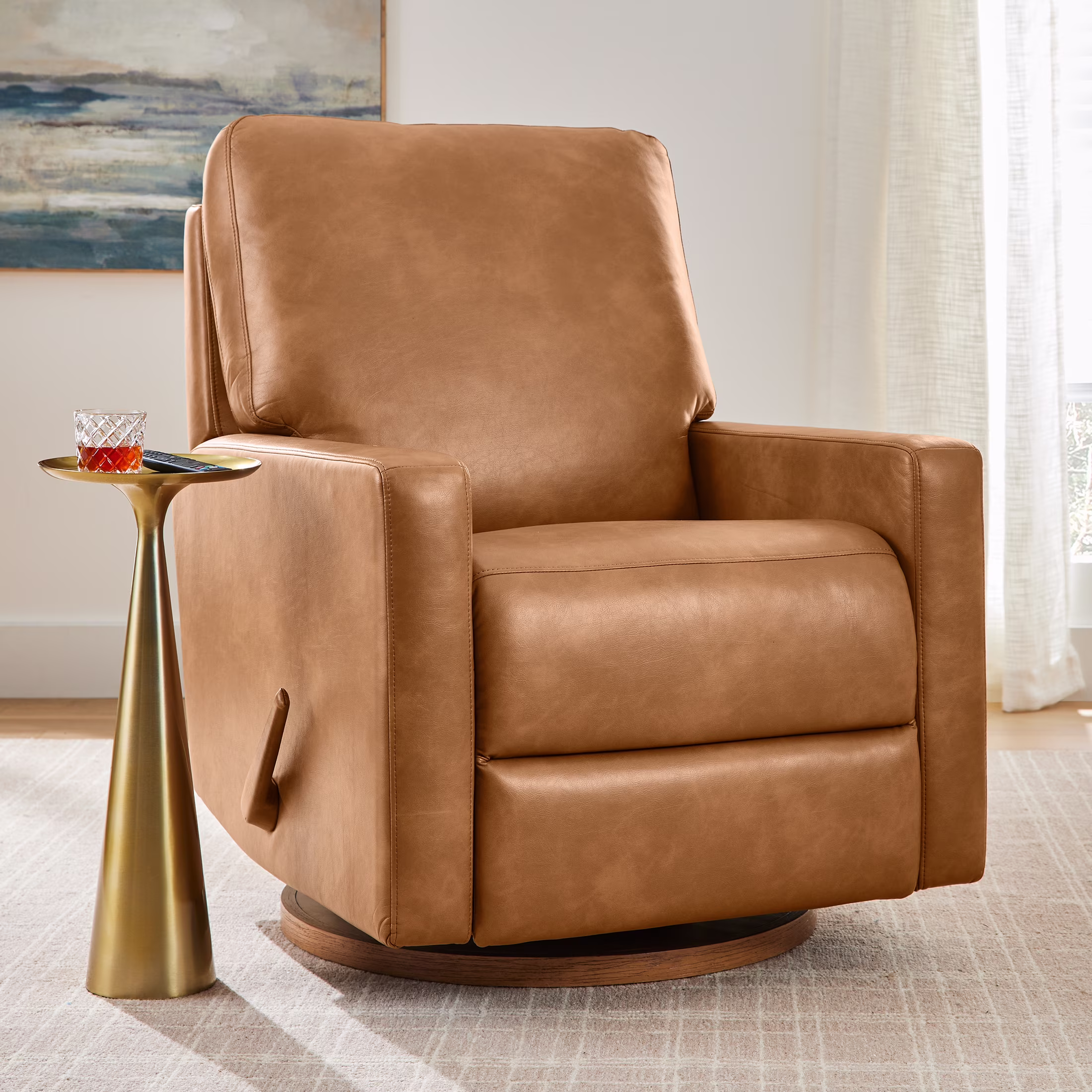 Better Homes & Gardens Modern Farmhouse Glider Recliner, Taupe Faux Leather
