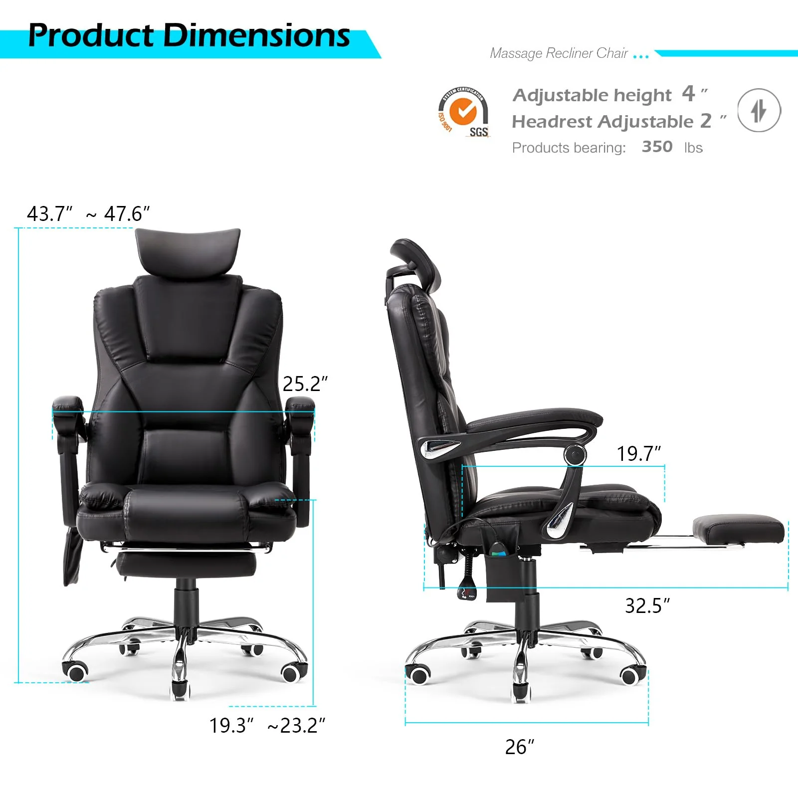 AECOJOY Office Chair with 7 Points Vibration Massage&Heat, Adjustable Ergonomic Recliner, Black