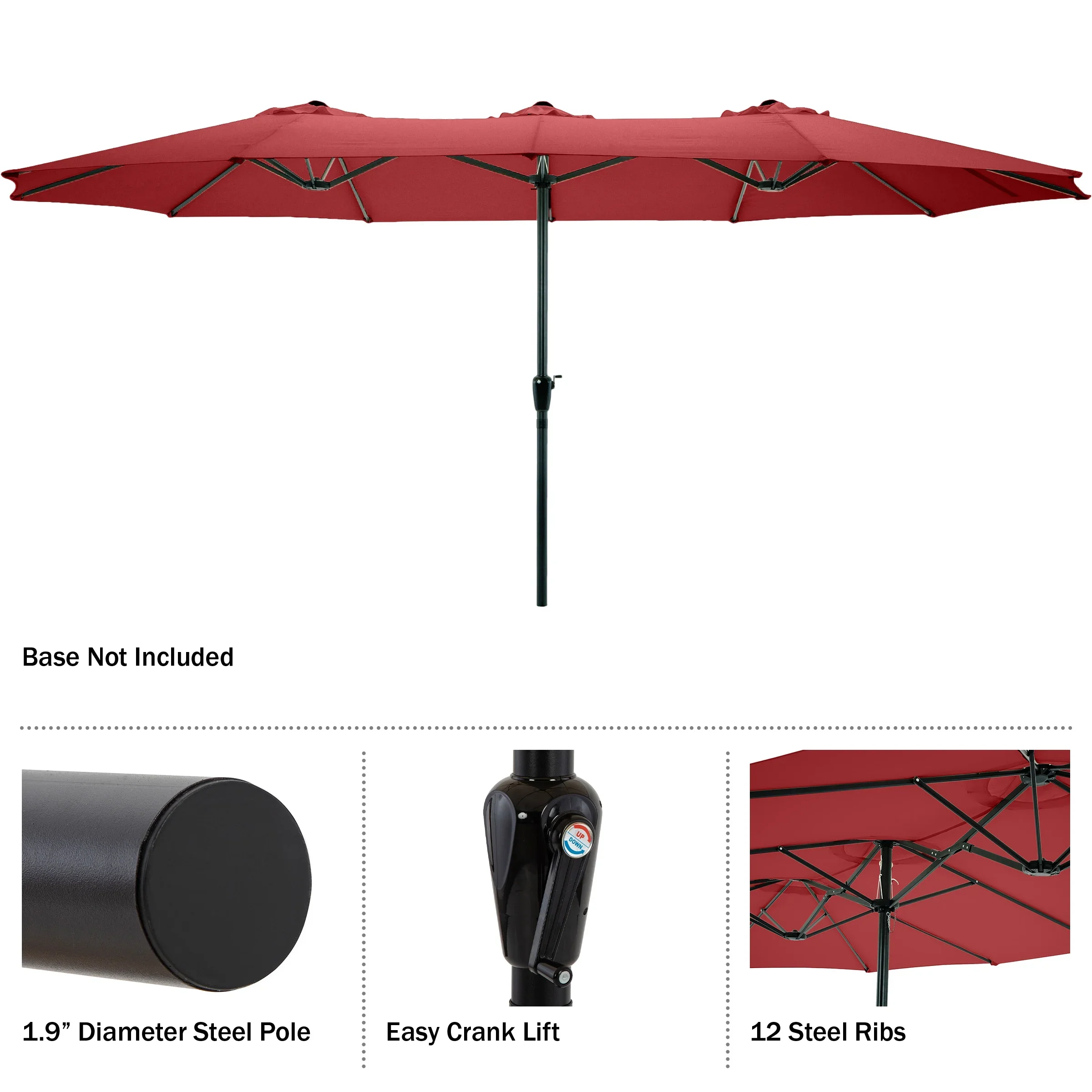 Pure Garden 15 Ft Double Patio Umbrella �?XL Sunshade with Hand Crank, Beige