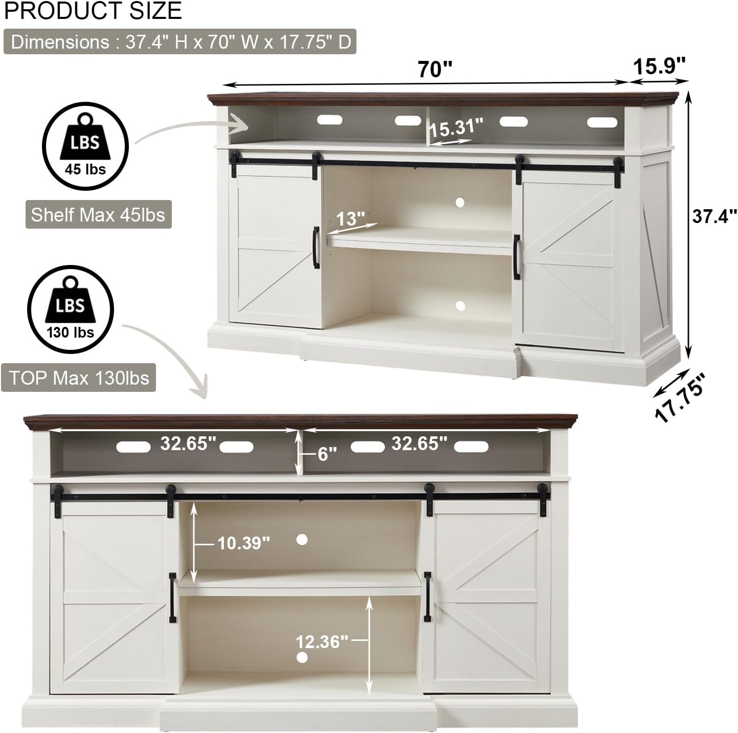 Farmhouse TV Stand for 80 Inch TVs, 37.4