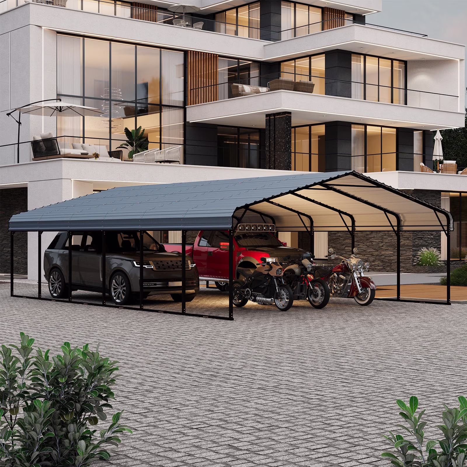 Carport 20x20 FT, Heavy Duty Car-port, Car-Shelter with Galvanized Metal Roof and Frame, Easy Assembly Car-Shed with Enhanced Base, Expanding Garage Space for Pickup, 2 Cars, Boat and Tractors(20' x 20') - Image 3