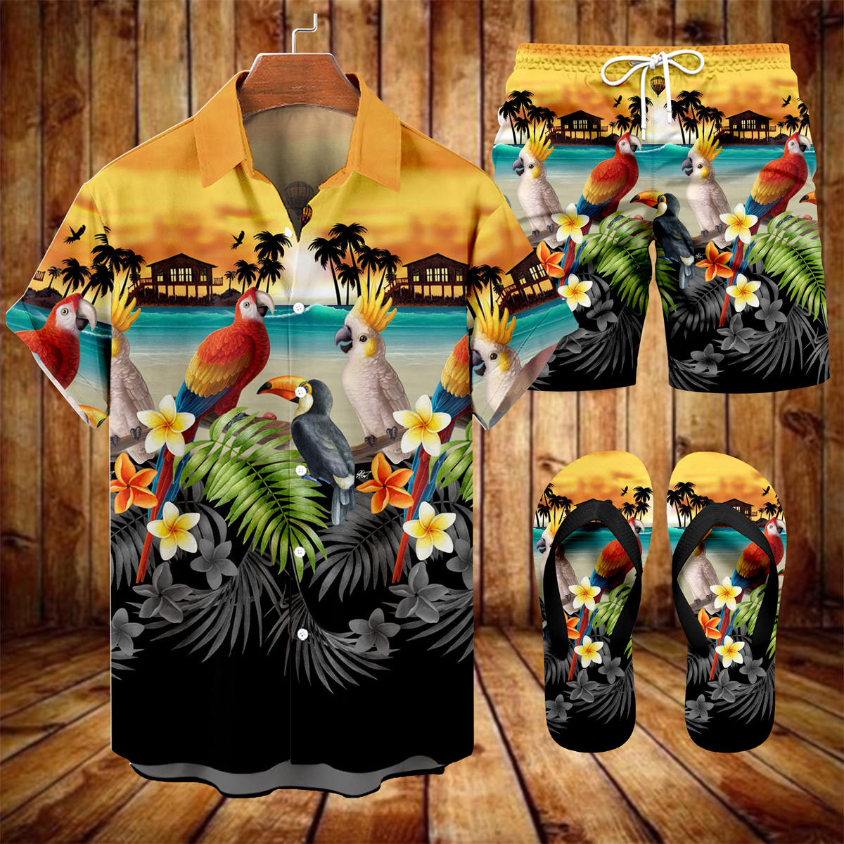 Ensemble trois pièces Suitmens pour homme, imprimé tiki hawaïen, motif vacances, référence 034