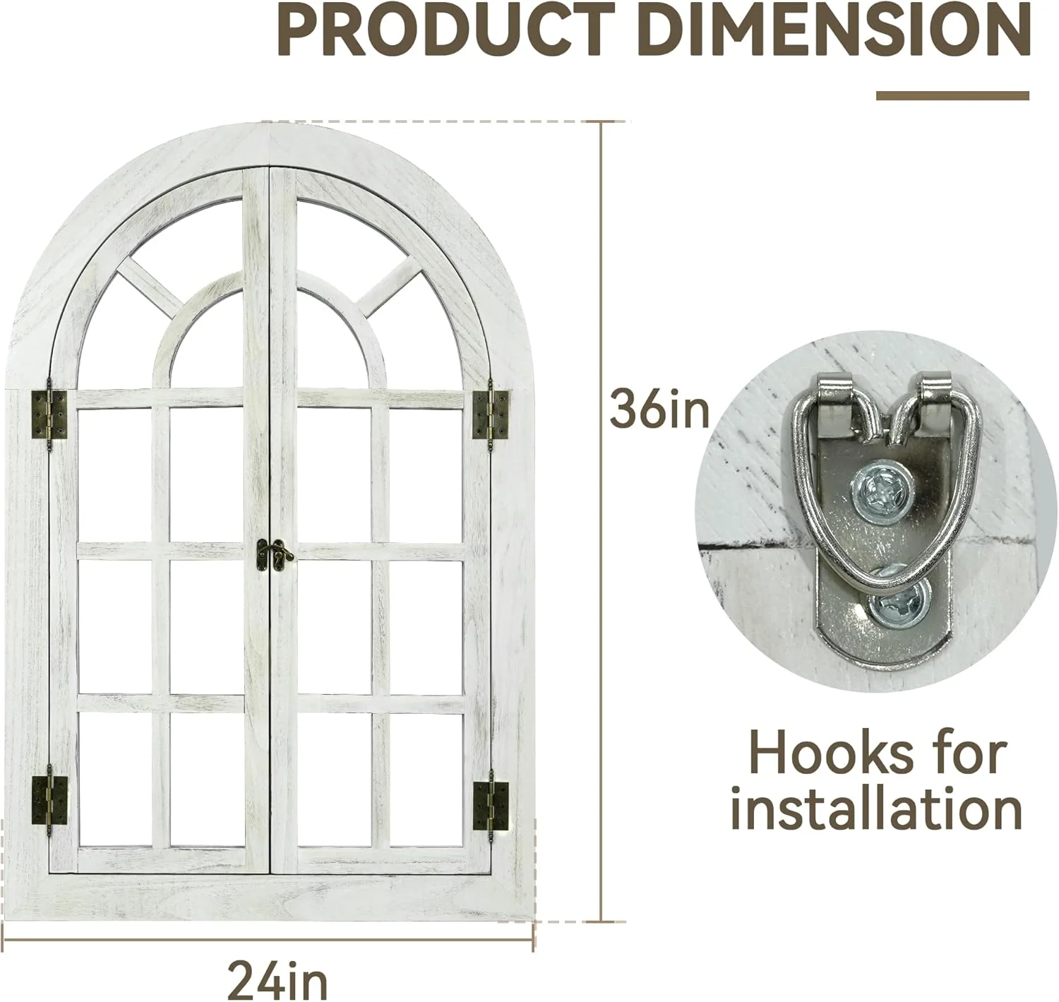 Window Mirrors for Wall Decor White Arched Wall Mirror Farmhouse Wall Decor Wood Frame Decorative Wall Mirrors Like Window for Bedroom, Living Room, Entrance, Dining Room(24"L x 36"W/White) Image 6