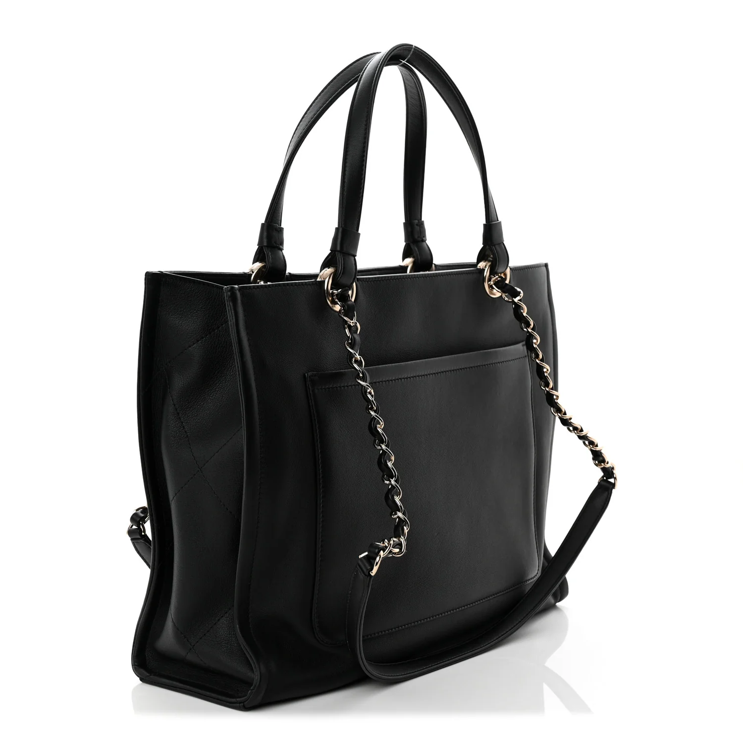 Calfskin CC Zipped Shopping Tote Black