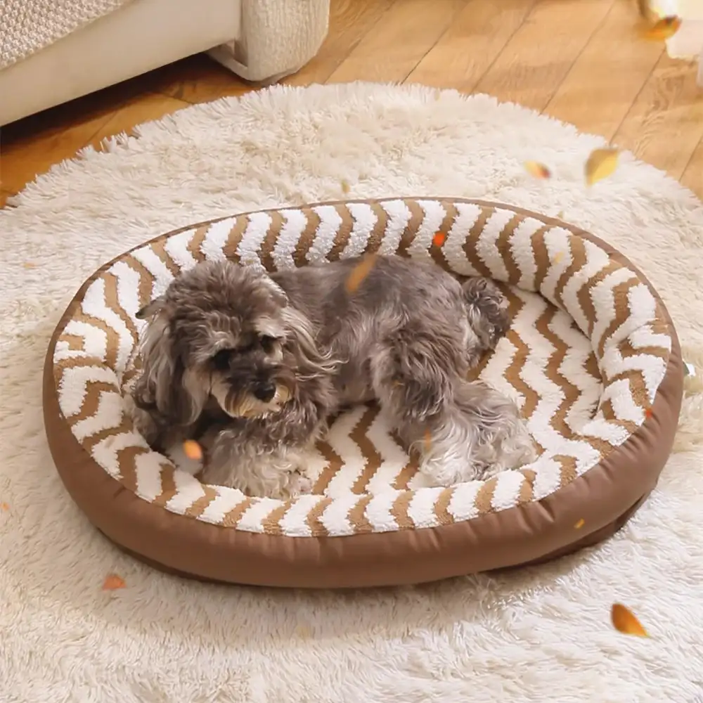 Geometric Wave Pattern Faux Leather Warm Removable And Washable Dog Bed