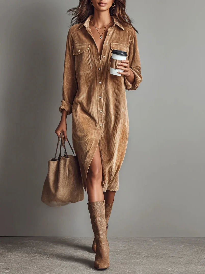 Robe Midi en Velours Côtelé Élégante pour Occasions Chic