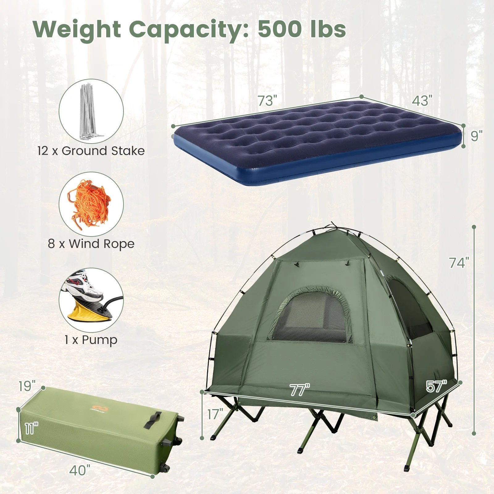 Gymax 2 - Person Camping Tent Cot 5 - in - 1 Folding Camping Bed W/ Air Mattress Pillow Sleeping Bag