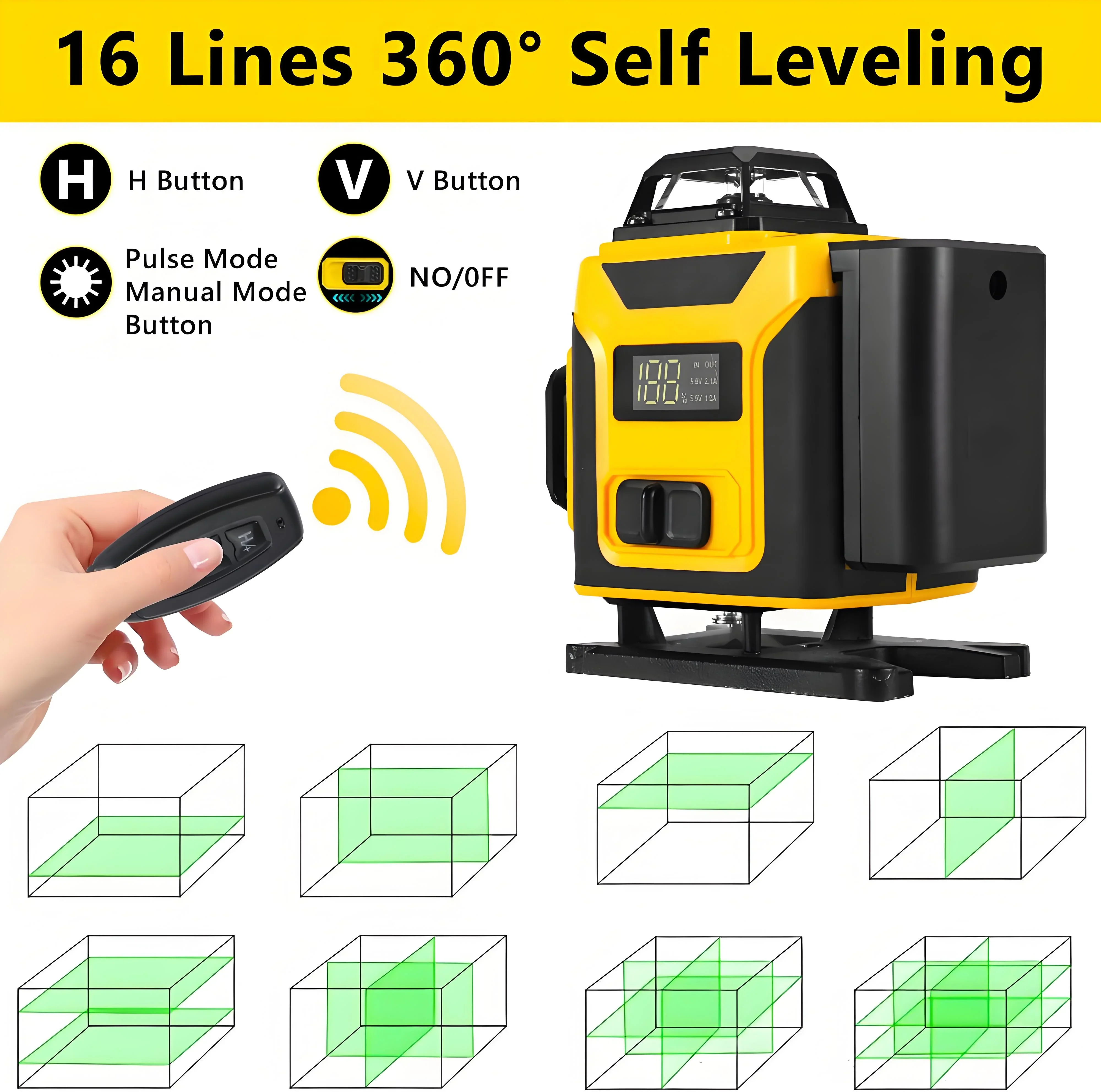 Laser Level,GOCHIFIX 16 Lines 4x360�� Green Cross Laser Level Self Leveling with Tripod,Rotating Bracket,Remote Control,Lifting Platform,Rechargeable Battery and Storage Box