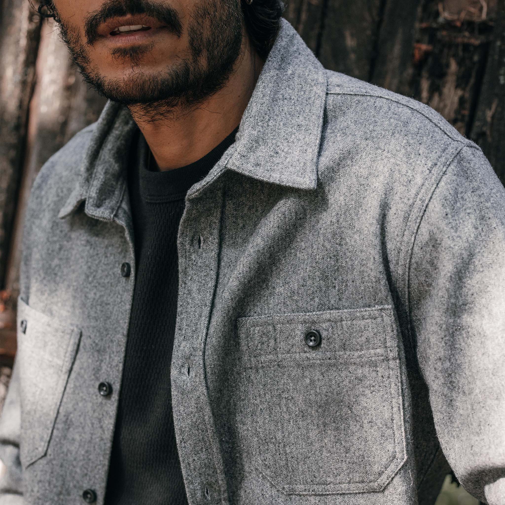 Chemise utilitaire en laine Donegal cendrée