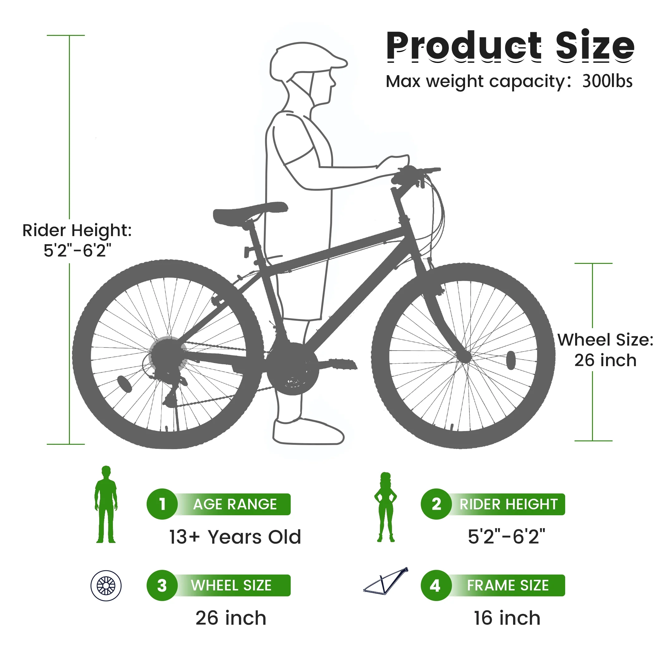 24-Inch Mountain Bike, 21-Speed Bicycle with Carbon Steel Frame & Dual V-Brakes(Black&Green)