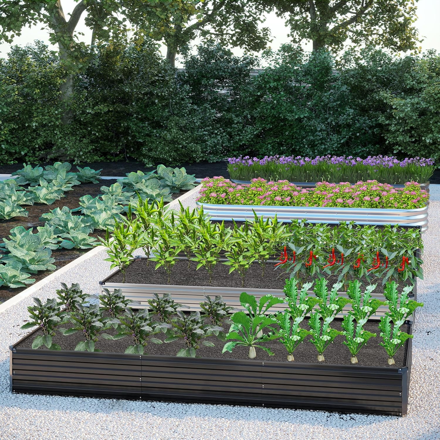 2PCS 12x4x1FT Galvanized Raised Garden Bed Kit,Vegetable Boxes-Rectangle Metal Flower Box,Large Planter Raised Beds Outdoor Garden for Planting,Fruit,Herb-Black(12x4x1(2PCS)/Black) - Image 9