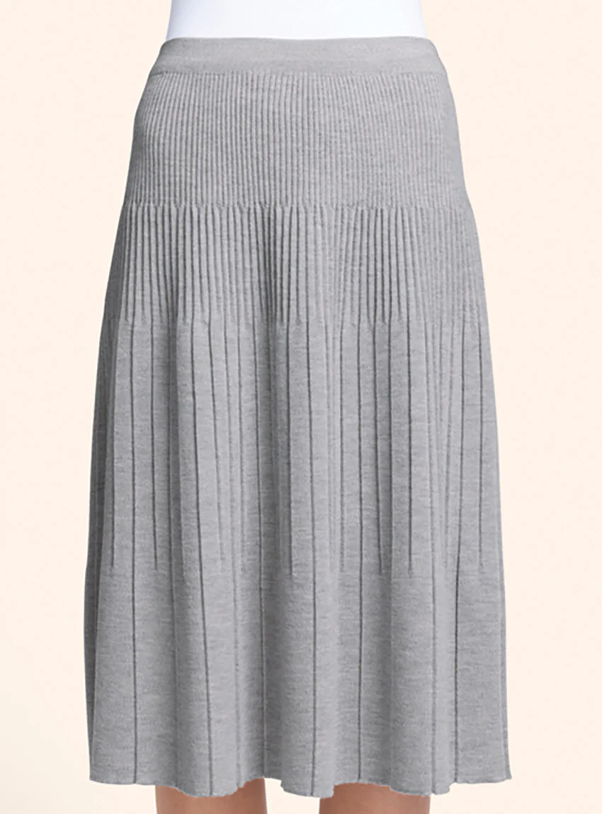 Jupe plissée midi en laine gris givré