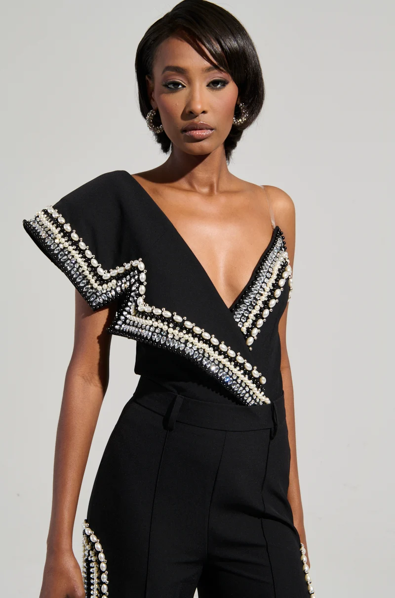 LUXURIOUS ASYMETRICAL PEARL BODYSUIT - Akira Store