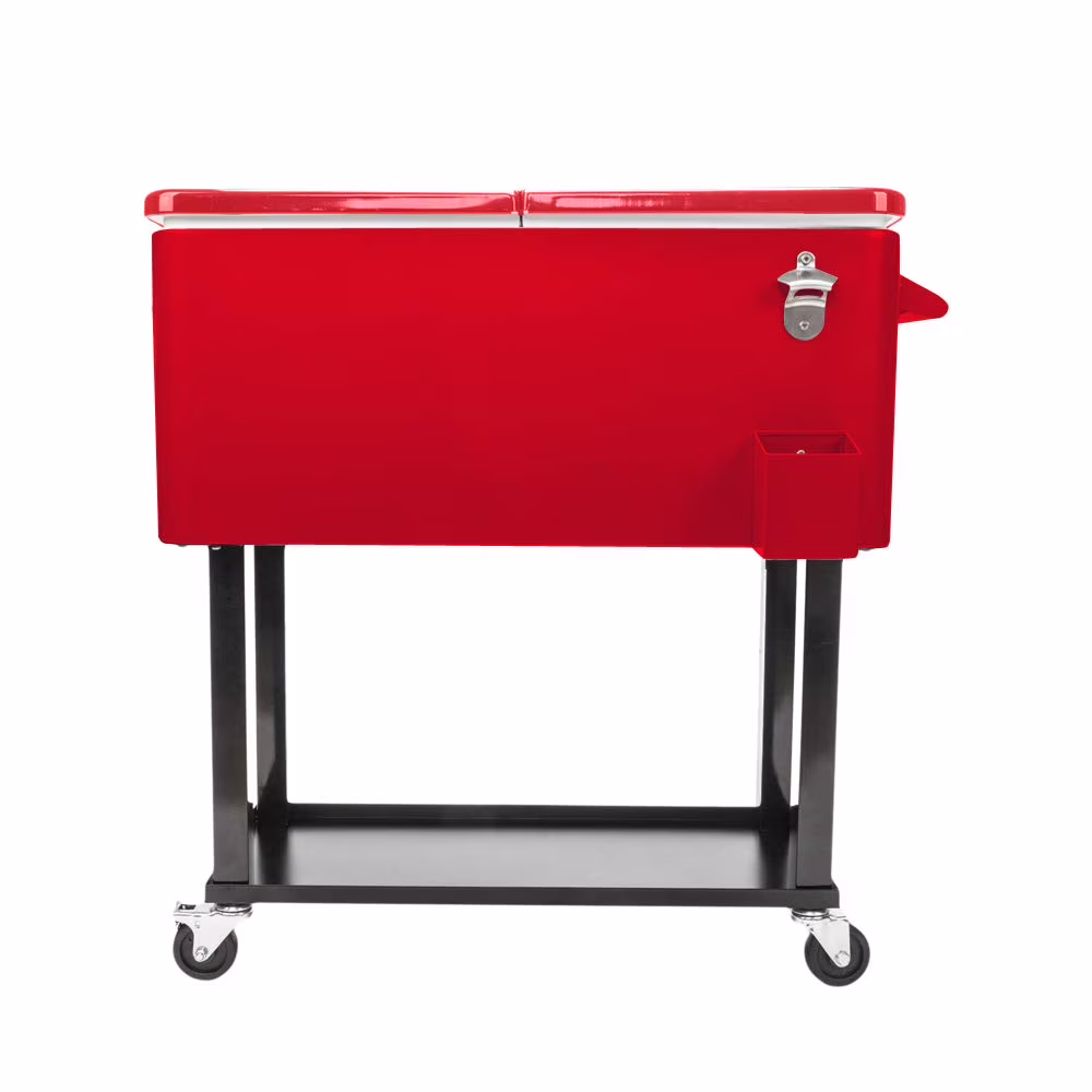 80 Quart Outdoor Cooler Cart Rolling Ice Chest Cooler Cart, Portable Patio Cooler with Bottle Opener, Handles and Drainage, Standing Cooler for Patio Party, Camping and BBQ, Mint Green(Mint Green) Image 3