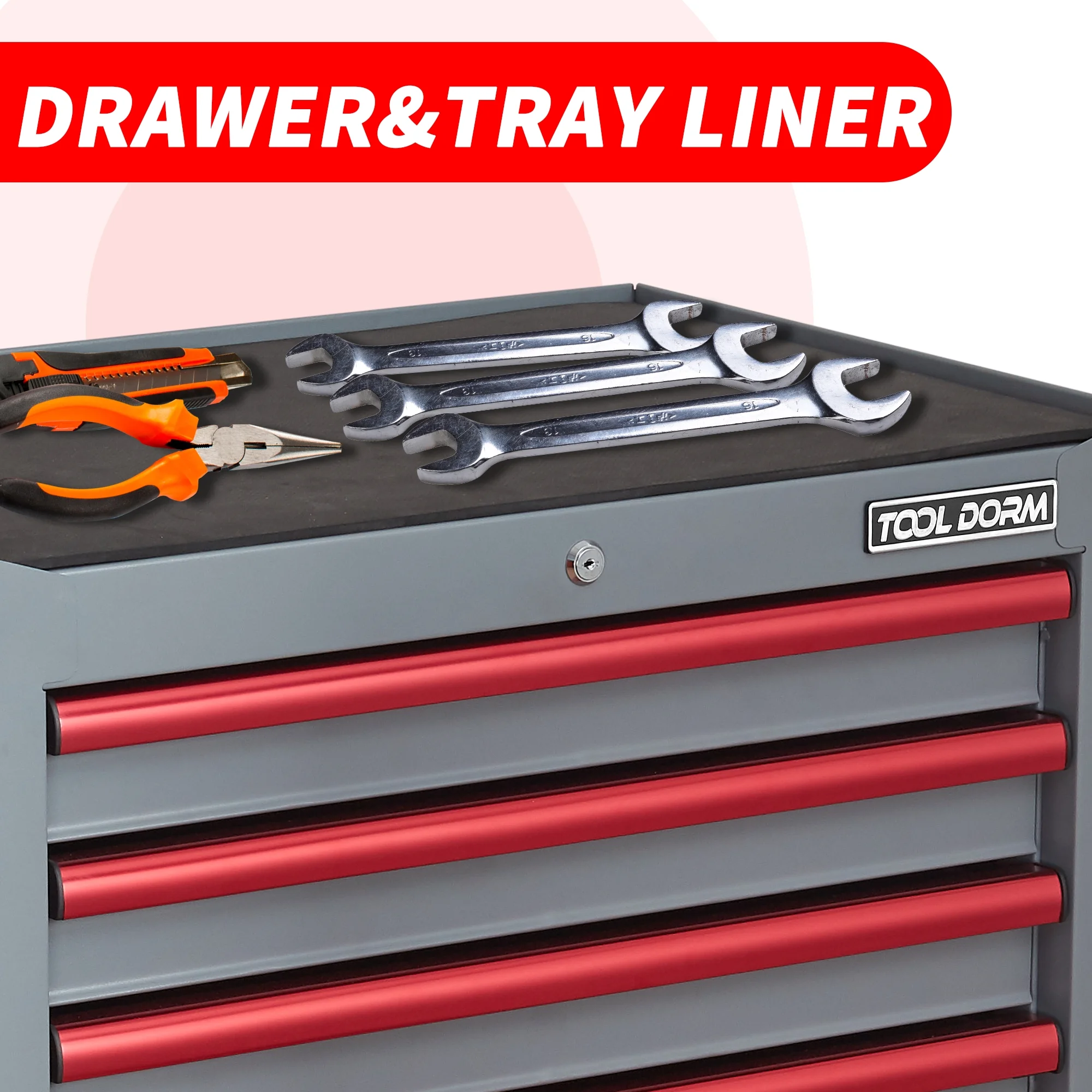 26.7inch Tool Cabinets Rolling Toolbox with 7 Drawers, Metal Tool Chest with Wheels, Gray Color, Tool Cart for Garage, Warehouse, Repair Shop, Workshop - Image 8