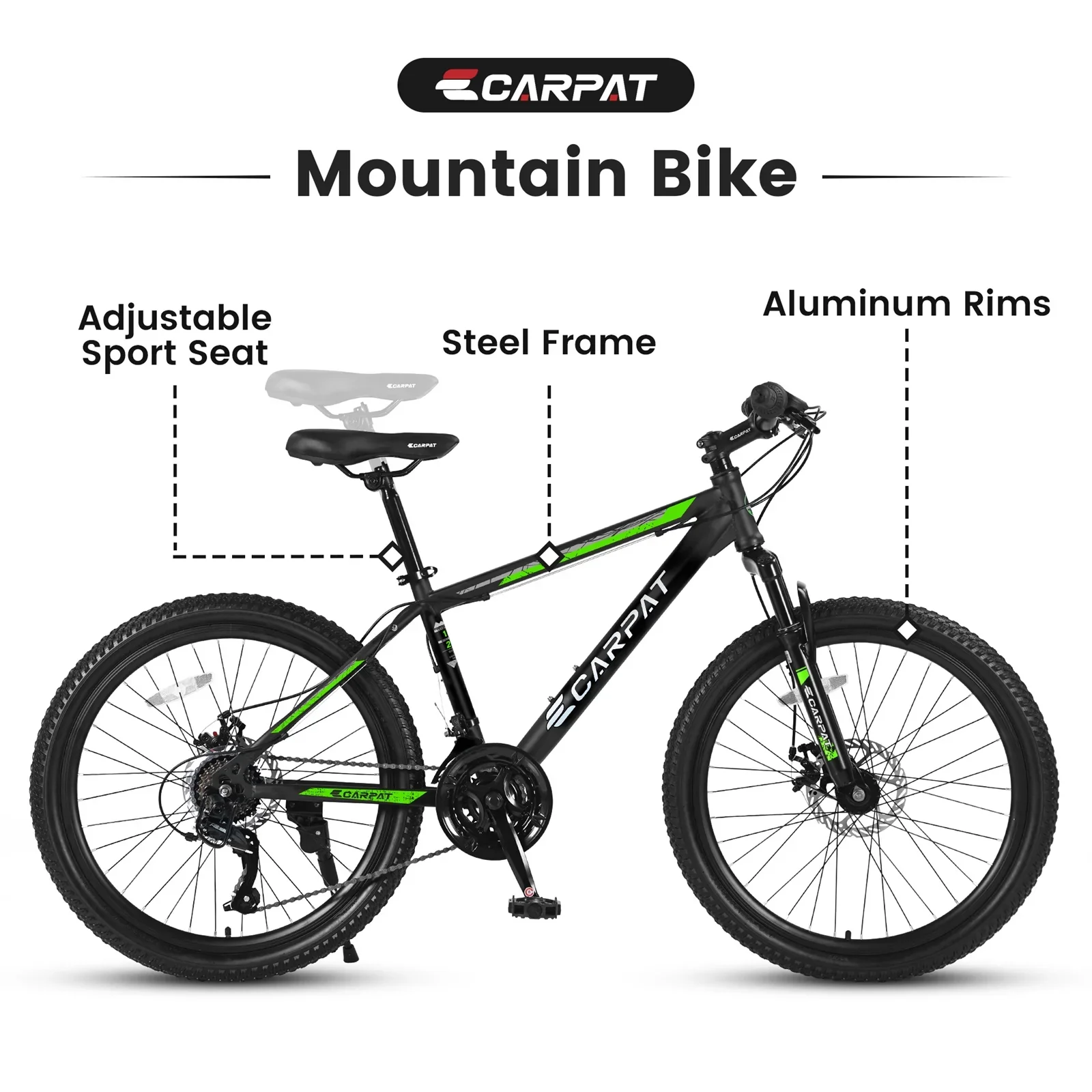 26-Inch Women's Mountain Bike for Youth and Adults, Featuring Shimano 21-Speed Shifter and Dual Hand Brakes, White