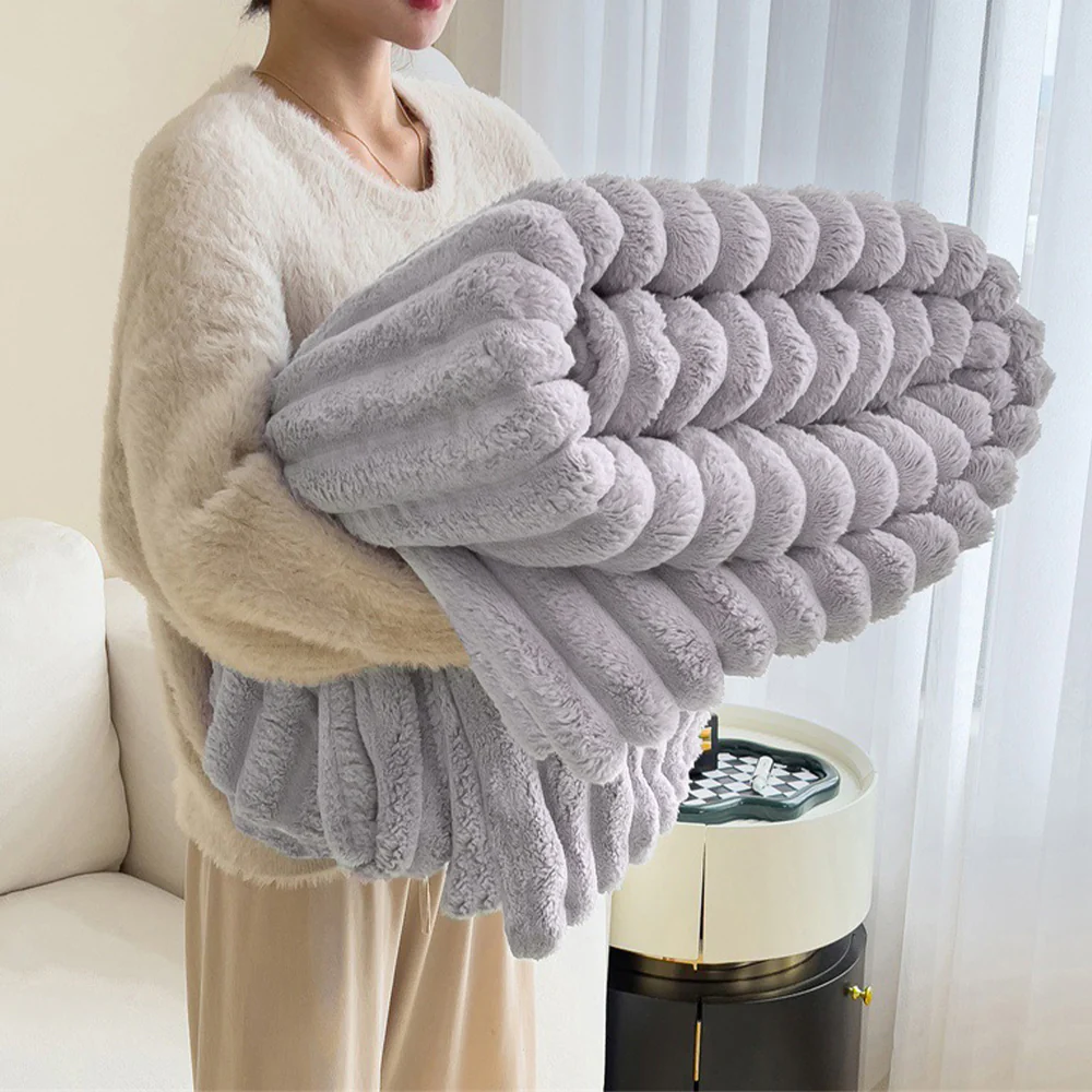 Warm Faux Rabbit Plush Sofa Throw Blanket Human Dog Blanket