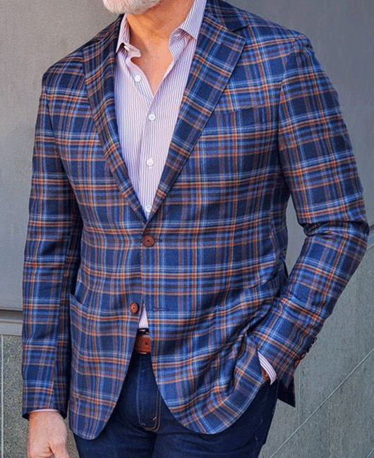 Blazer à carreaux classique OK, revers cranté, poche et deux boutons