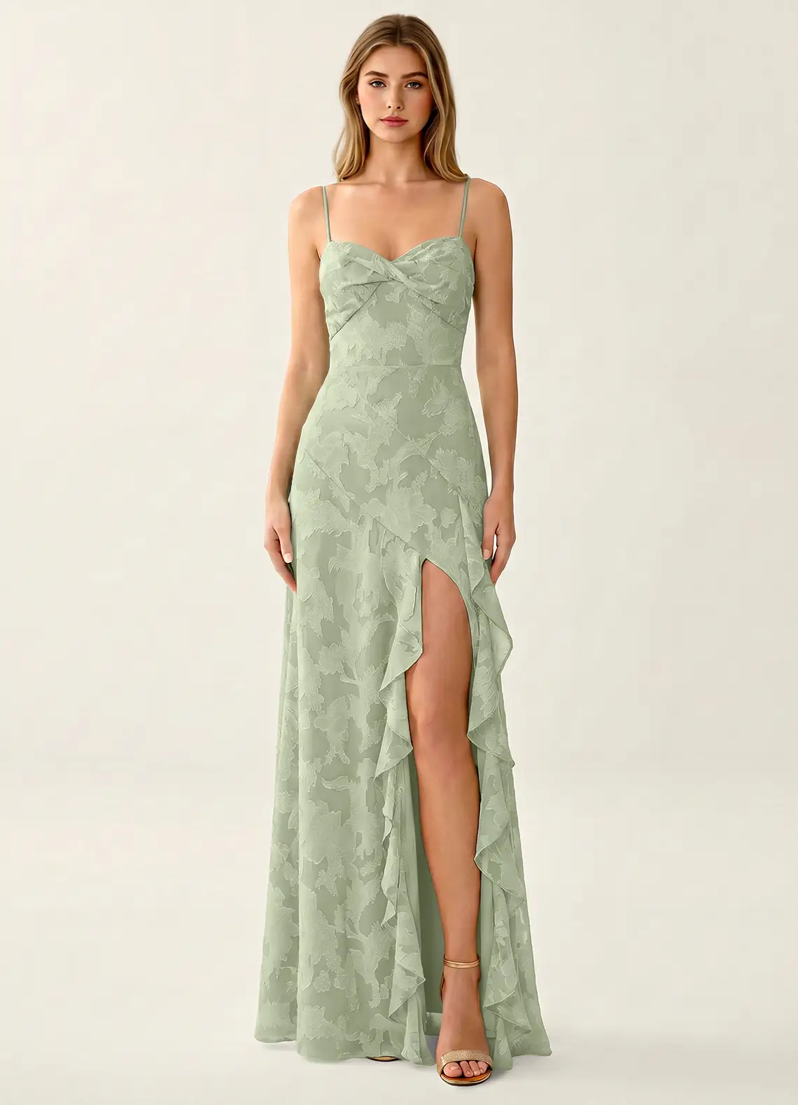 Rosemary Light Green Jacquard Corset Sparkly Prom Dress