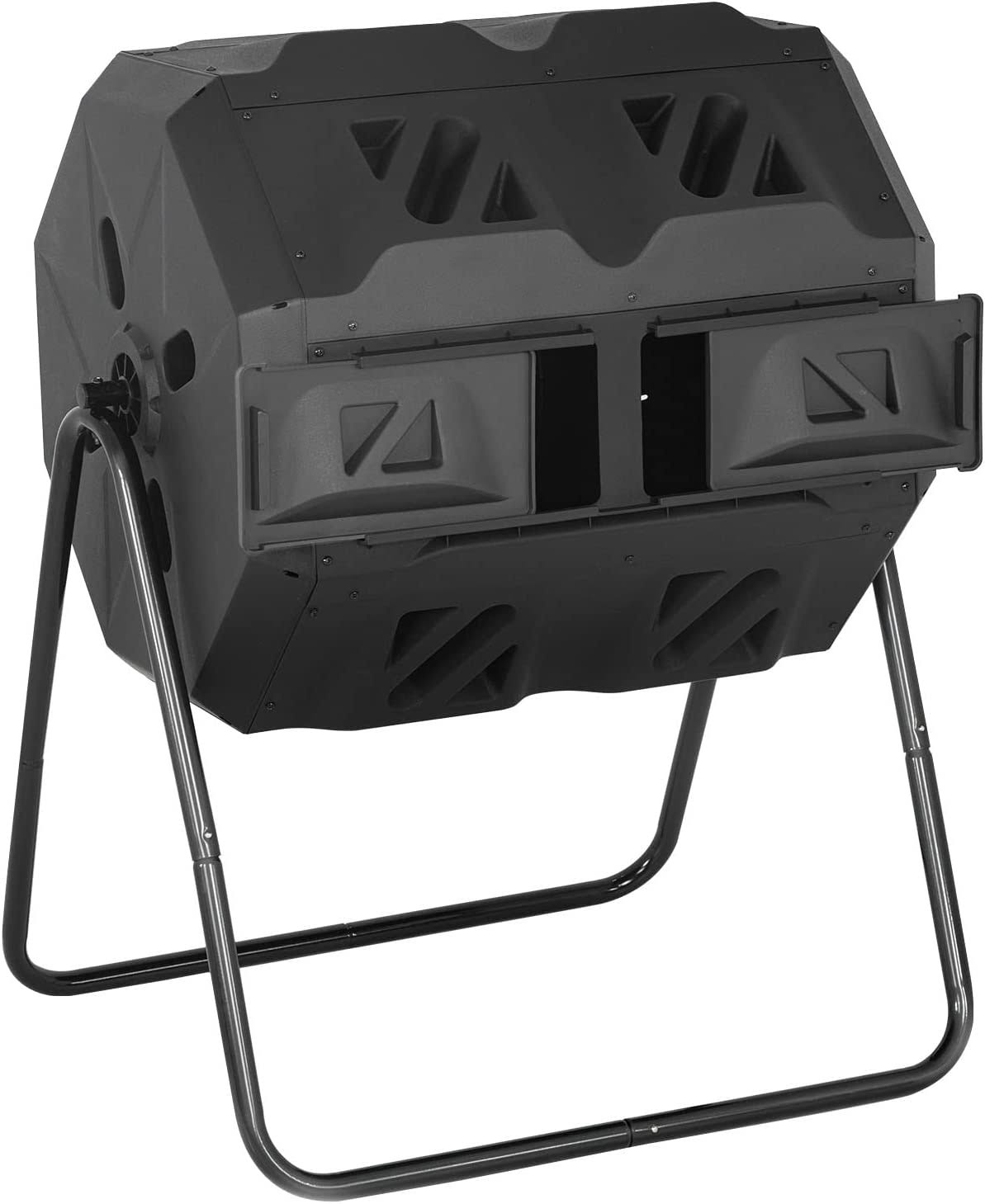 43 Gallon Compost Bin Outdoor Tumbling Composting Bins Compost Tumbler Bucket Trash Can w/ Dual Chamber Sliding Doors for Garden Patio, Black Door