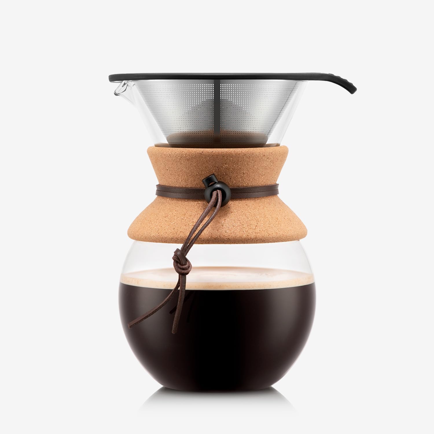 Bodum 34oz Pour Over Coffee Maker, High-Heat Borosilicate Glass with Reusable Stainless Steel Filter and Cork Grip - Made in Portugal