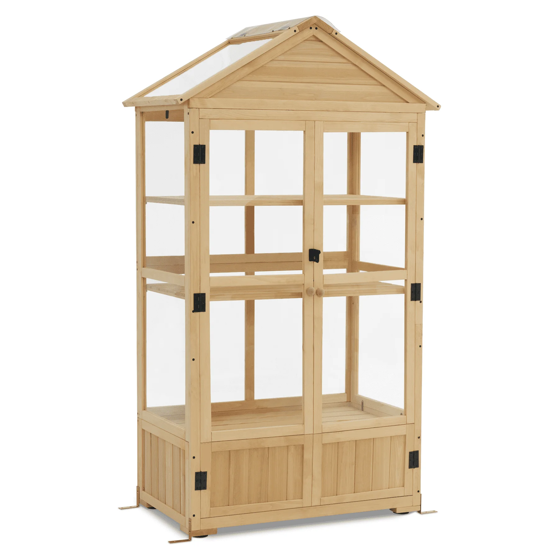 Cold Frame Greenhouse, 3 tier Wooden Greenhouse Cabinet with Adjustable Shelf, Garden Cold Frame Shed for Outdoor Indoor Use, 0847(Natural) - Image 2