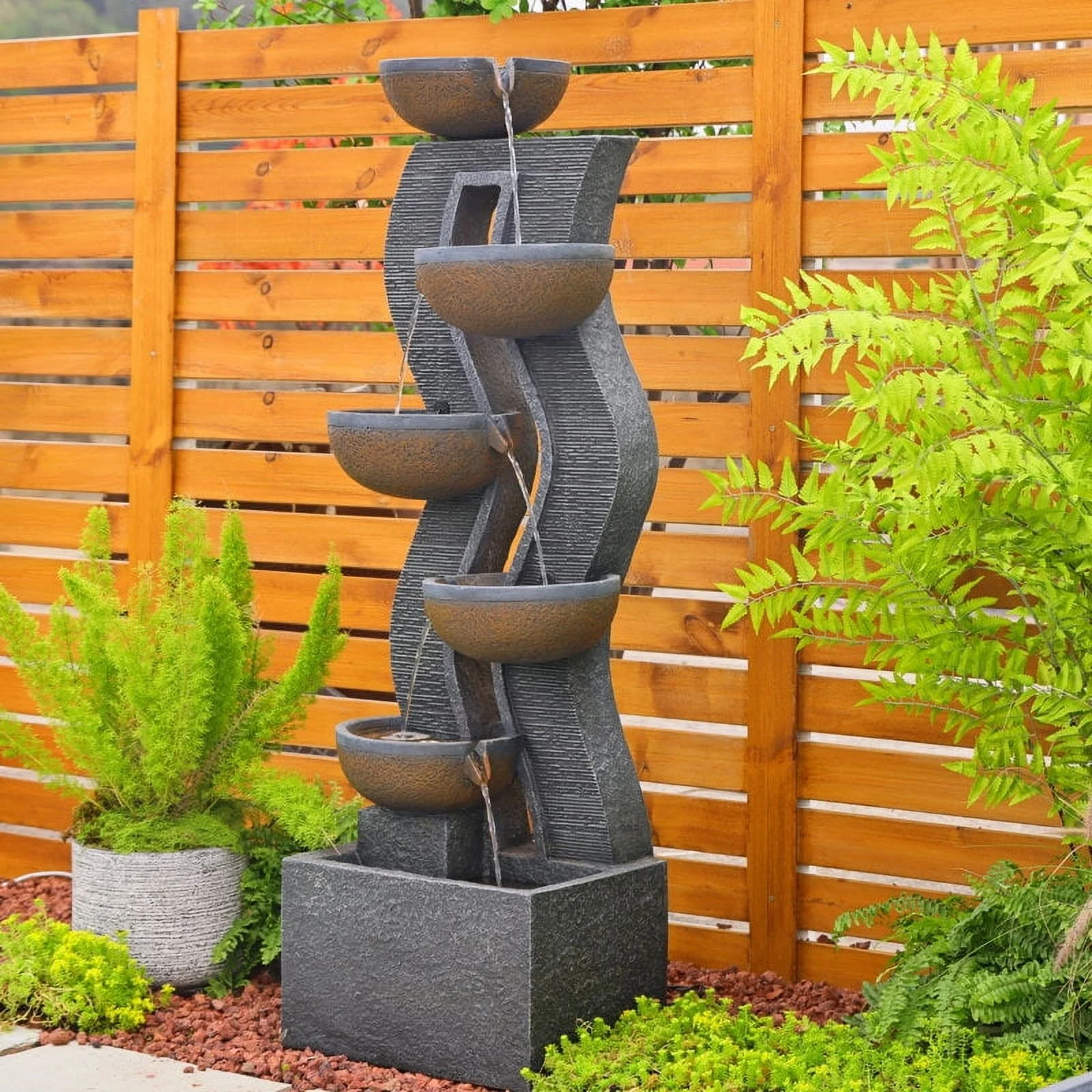 6-Tiered Garden Water Fountains Large Outdoor Fountains and Waterfalls with Light for Patio Yard Porch Pool Decor - Image 7