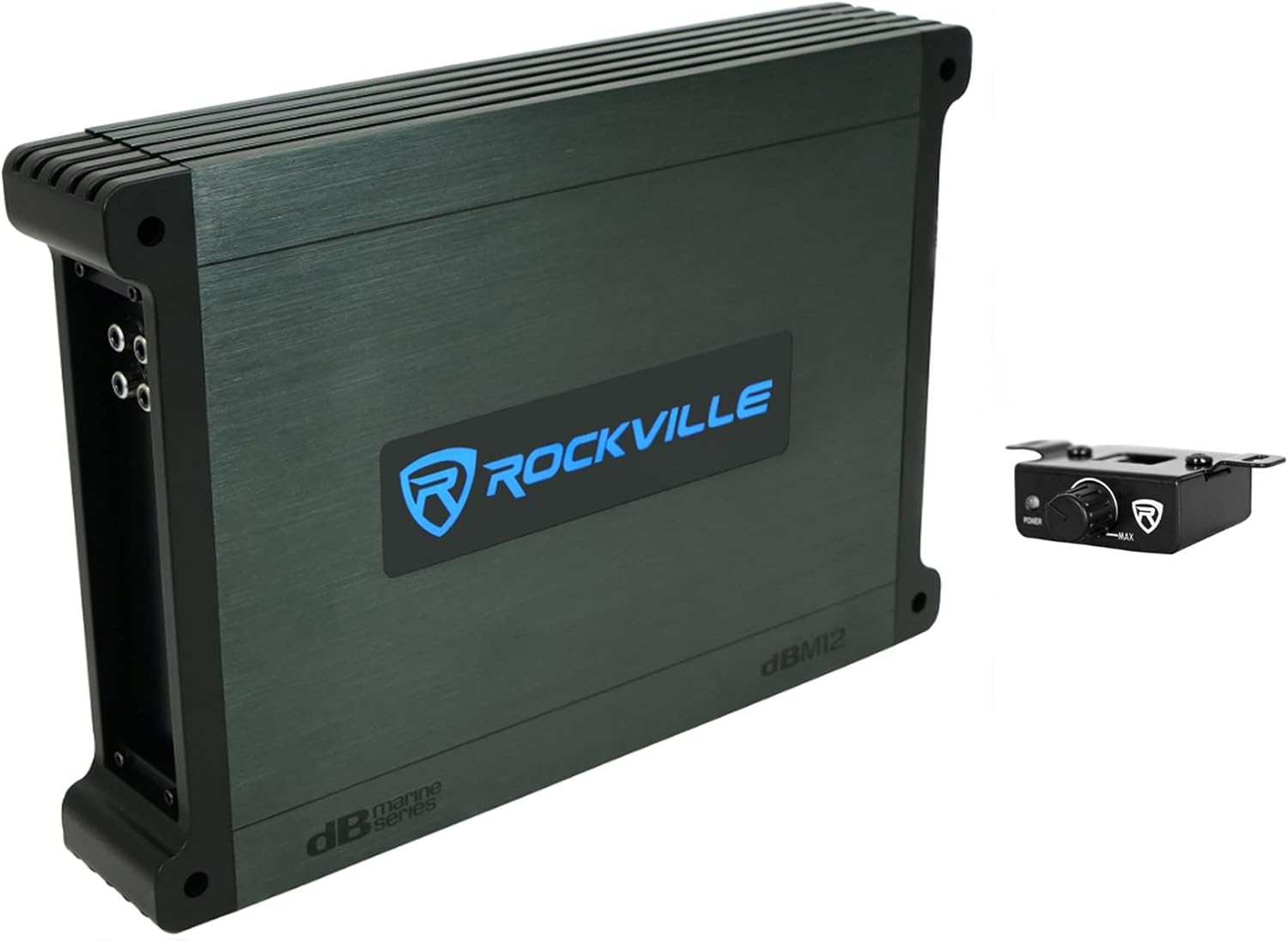 Rockville DBM12 2000W Peak/500W RMS Mono 2-Ohm Marine Amplifier  Waterproof Covers  Bass Remote  Class-D Power  Designed for Boat Audio Systems