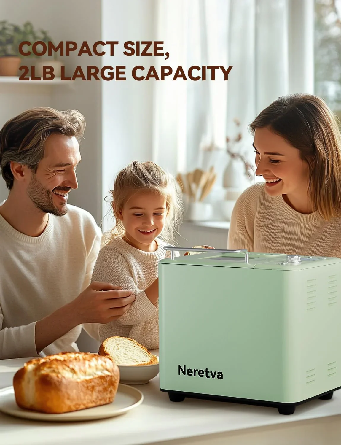 Machine à pain Neretva 20 en 1, 900 g, double résistance, cuve en céramique automatique