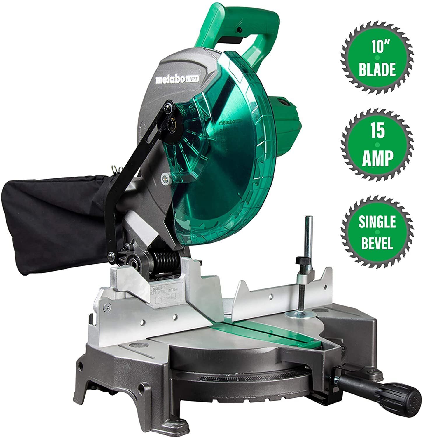 10-Inch Compound Miter Saw, Single Bevel, 15-Amp Motor, 0-52 Miter Angle Range, 0-45 Bevel Range, Large Table, 10" 24T TCT Miter Saw Blade C10FCGS - Image 9
