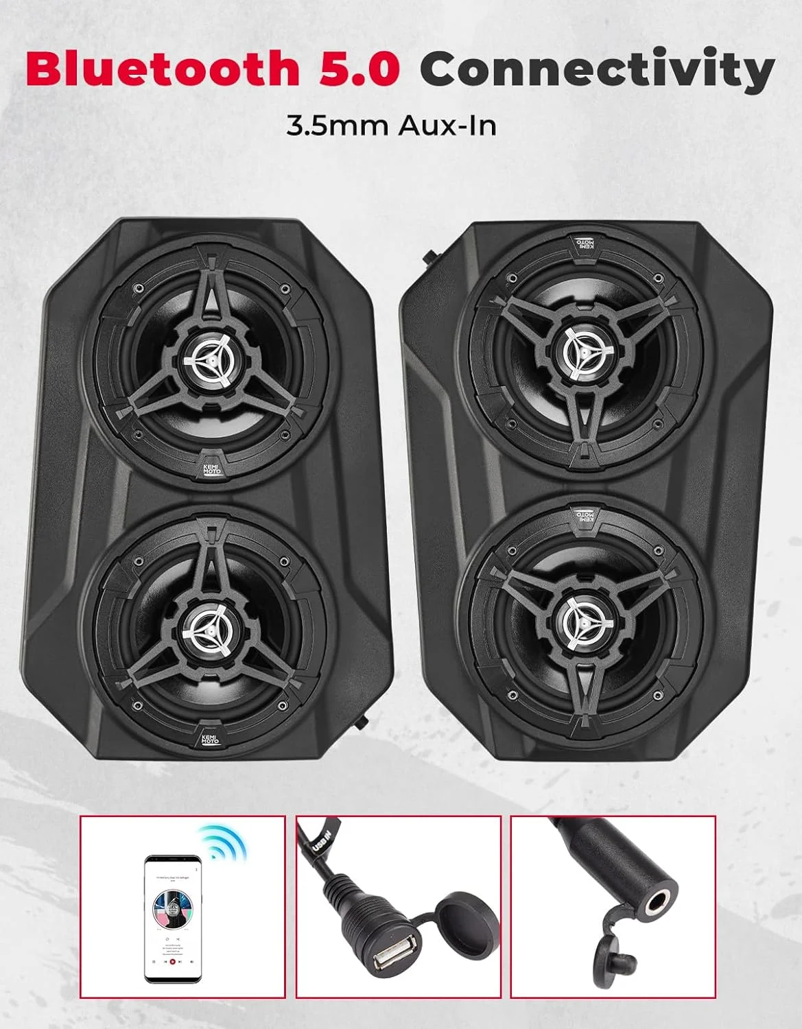 UTV Overhead Sound System 6.5 inch Speakers Sound Bar Stereo Bluetooth for 1.625-1.9in Roll Bar Compatible with Can-Am X3 Polaris RZR XP 1000 - Image 7