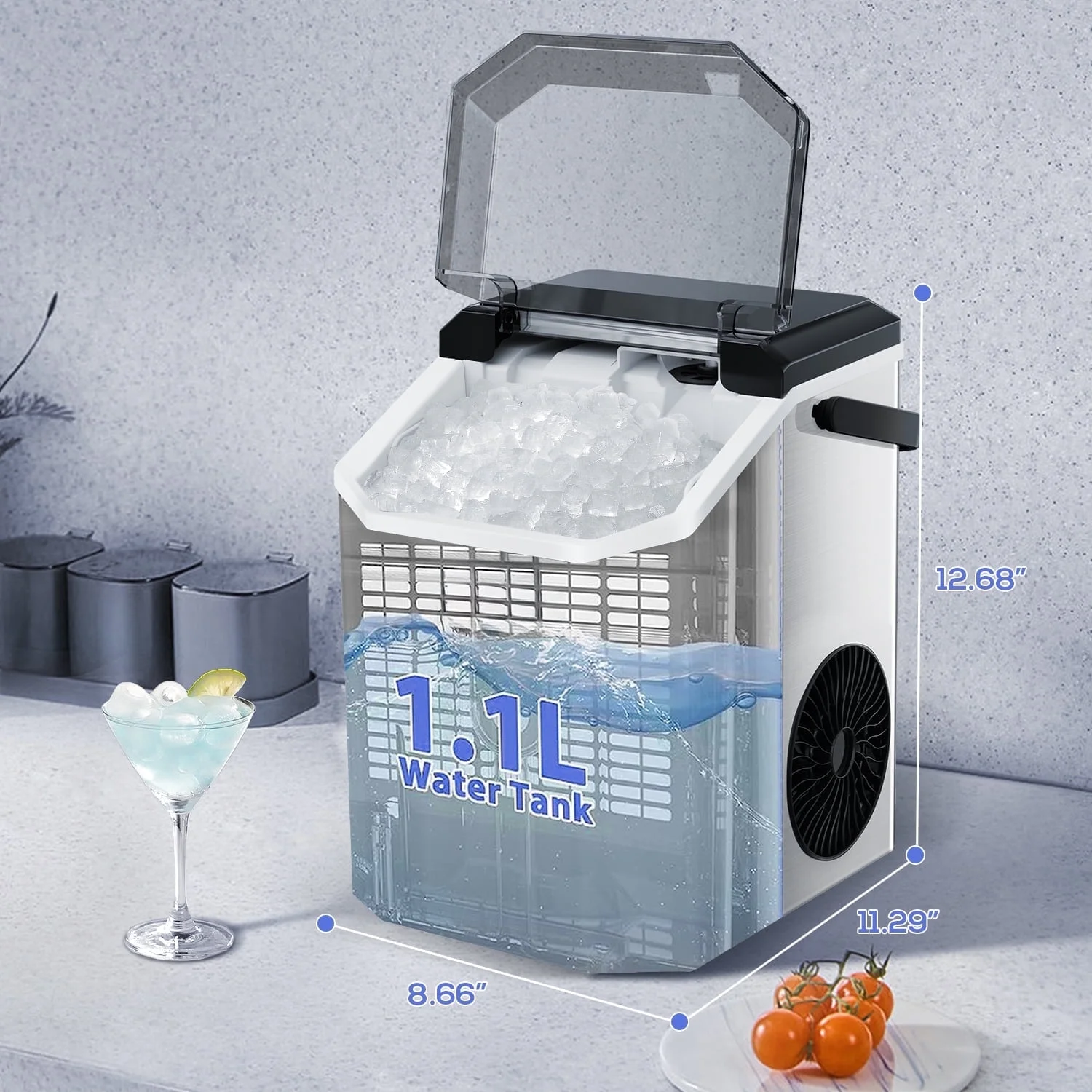 SS Nugget Countertop Ice Maker with Soft Chewable Ice, 35Lbs/24H, Self-Cleaning, Ice Scoop, Stainless Steel Silver, for Kitchen/Office/Party(Silver1) - Image 10