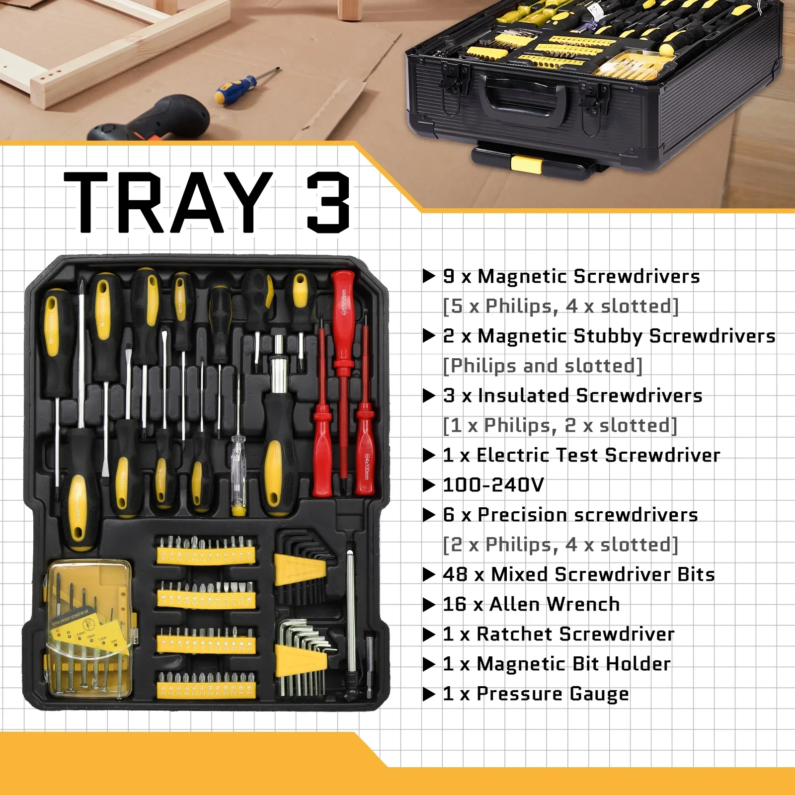 UBesGoo 799 Pcs Tool Set, Household Repair Hand Tool Kit, Mechanics Tool Kit, with Trolley Case, Silver