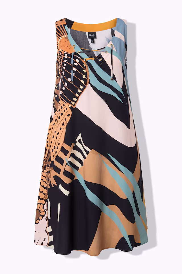 Graphic Print Sleeveless Lace Up Midi Dress