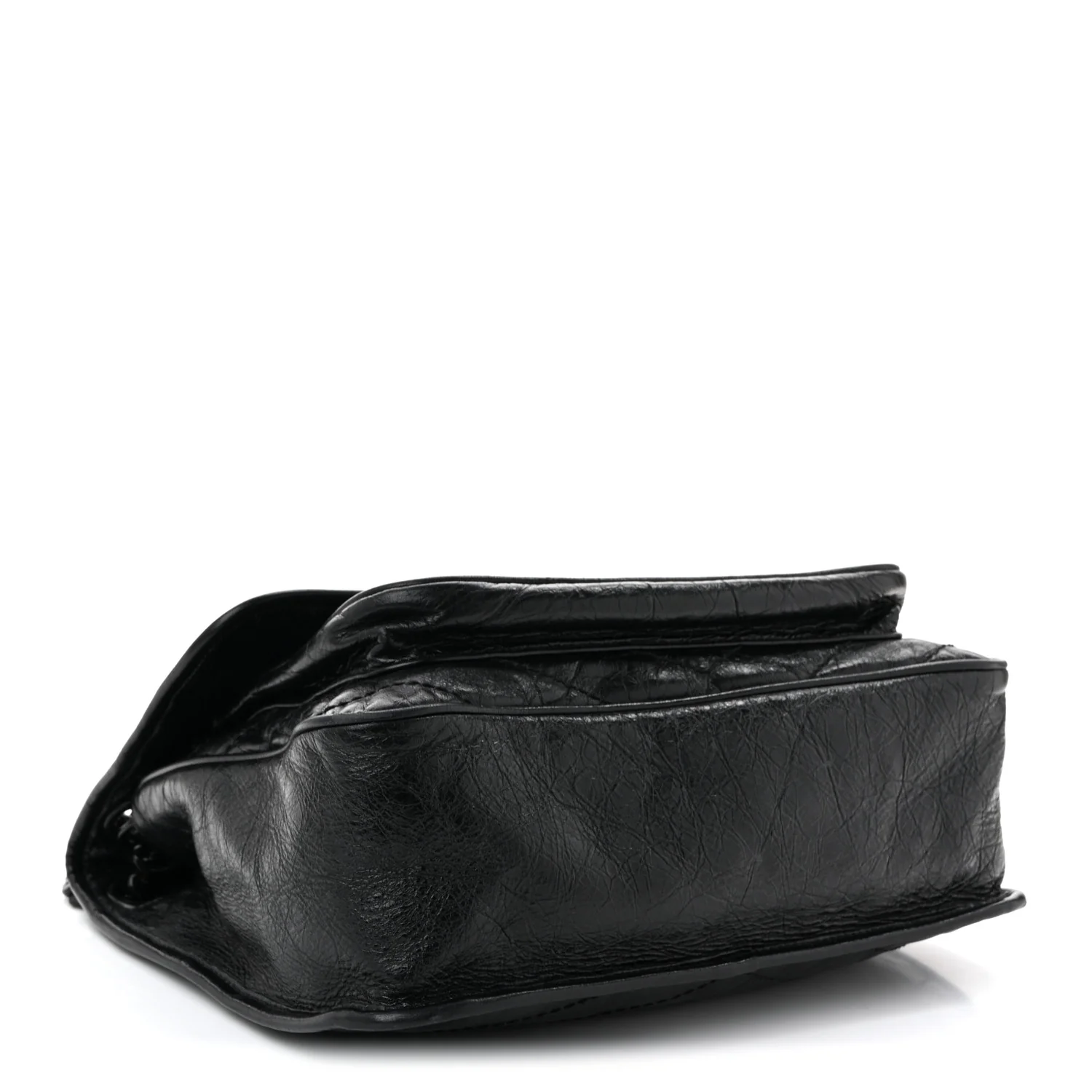 Crinkled Calfskin Matelasse Monogram Medium Niki Chain Satchel Black