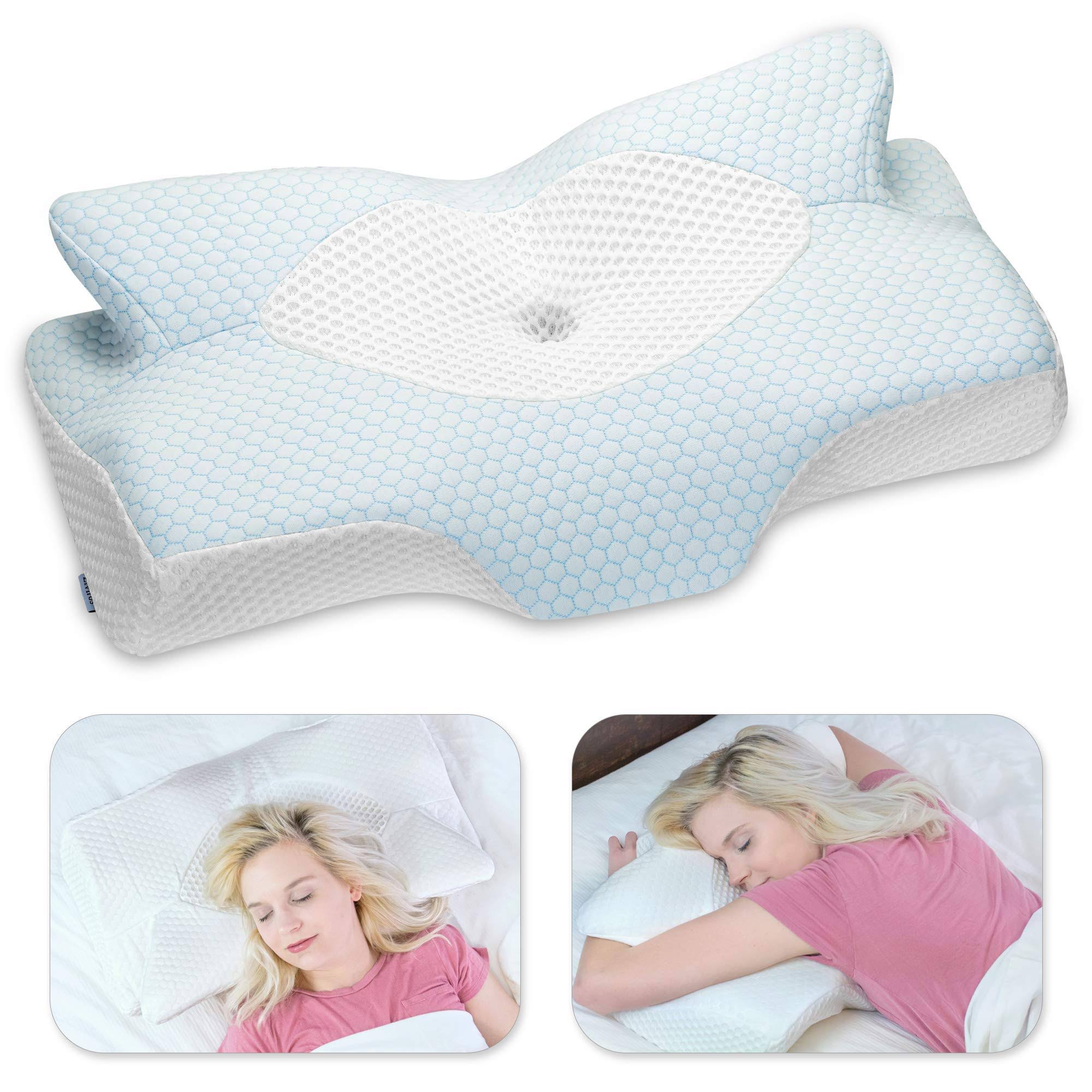 Elviros Cervical Memory Foam Pillow, Contour Pillows for Neck and Shoulder Pain, Ergonomic Orthopedic Sleeping Neck Contoured