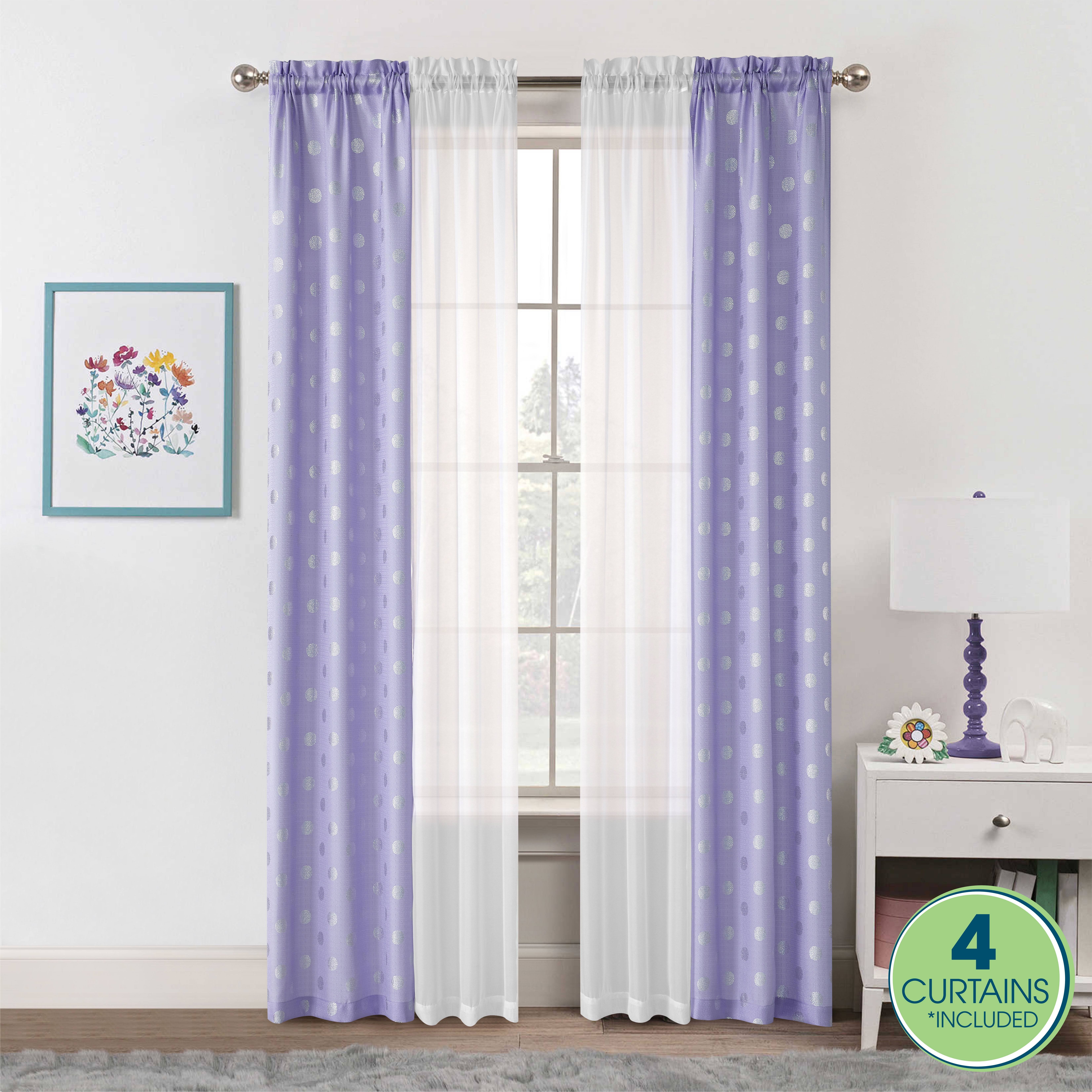 Your Zone Foil Polka Dot Curtain Panel Set - Purple - 27.5 x 84 in