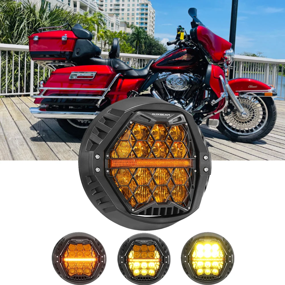 7 Inch 120W DOT Motorcycle LED Headlight Assembly with Amber DRL & Honeycomb Design (Hi/Lo Beam) for 1994-2013 Electra Glide Classic FLHTC