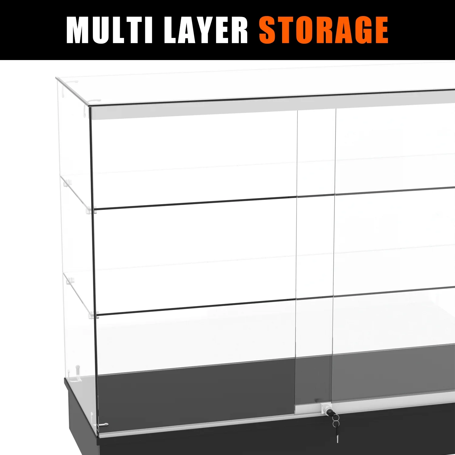 48" W x 18" D x 38" H - White Full Vision Retail Display Case, Tempered Glass Display Cabinet with Glass Shelves and Lock, Storage Cabinets for Retail and Collectible Display - Image 7