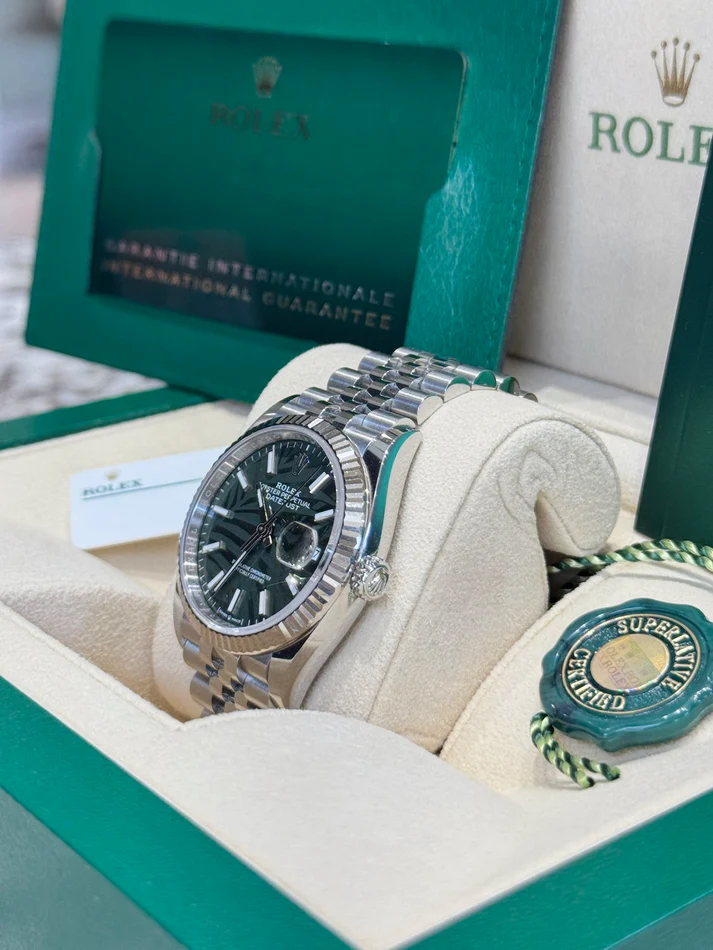 [Super Clone]RLX  Datejust 36mm 126234-0047 Olive Green Palm Motif Dial Jubilee Stainless Steel Watch
