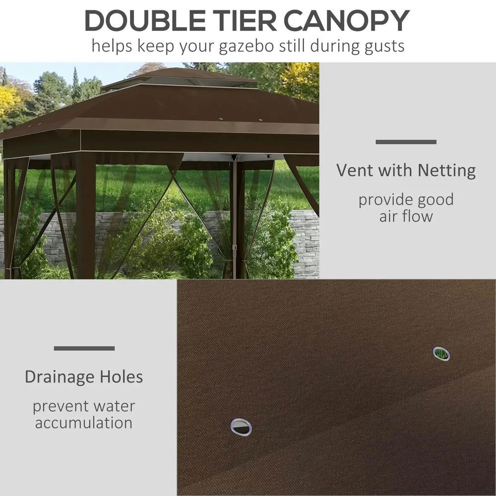 GVN Backyard Garden Canopy, Camping Canopy Screen Tent,12' x 12' Pop Up Canopy Tent with Netting and Carry Bag, Dark Brown