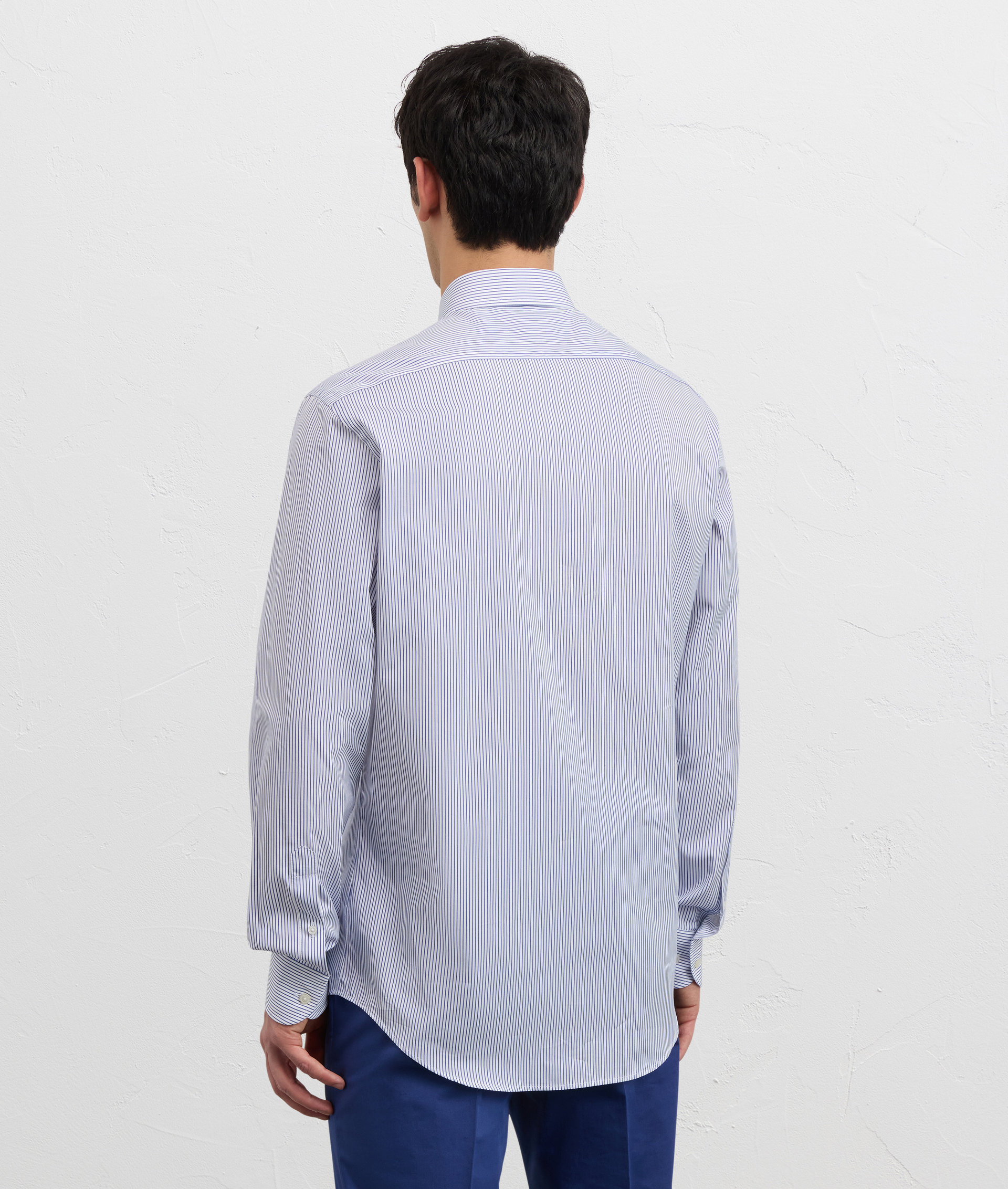 BLUE COTTON STRIPED SHIRT WITH SMALL TORINO COLLAR AND STANDARD CUFF