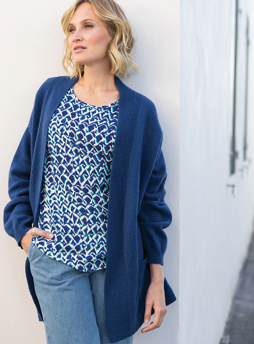 Blouse femme imprimée en viscose bleu atoll