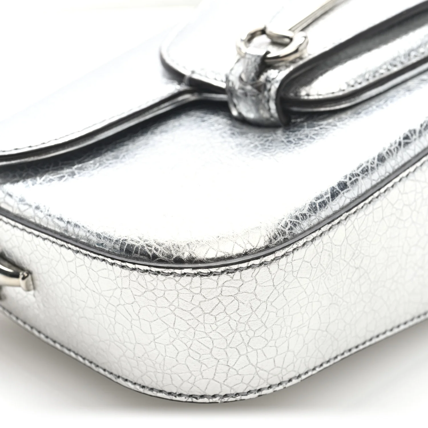 Metallic Demetra Small Horsebit 1955 Asymmetric Shoulder Bag Silver