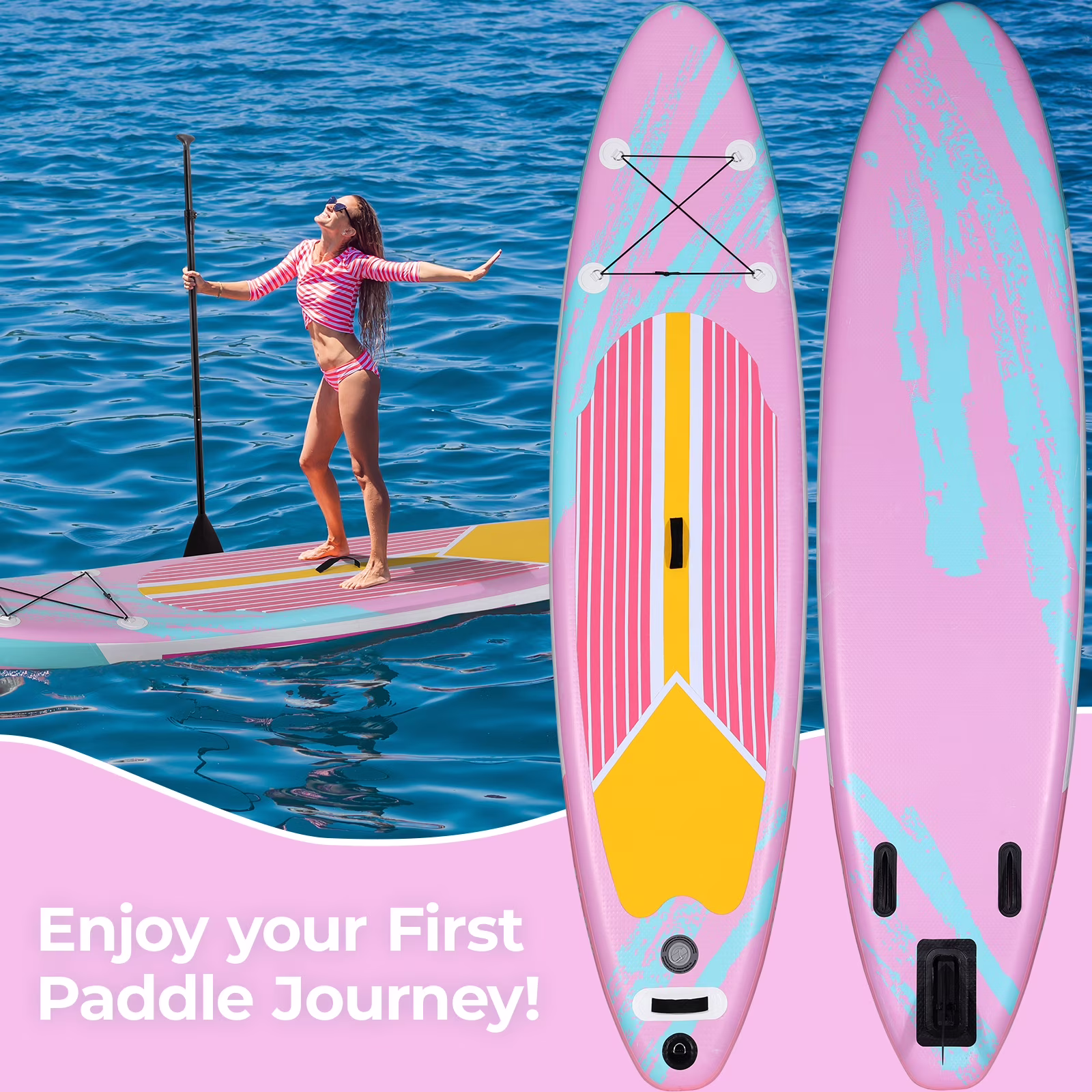 10ft Inflatable Stand Up Paddle Board with Premium SUP Accessories, Non-Slip EVA Deck, for Adults Youth of All Skill Levels