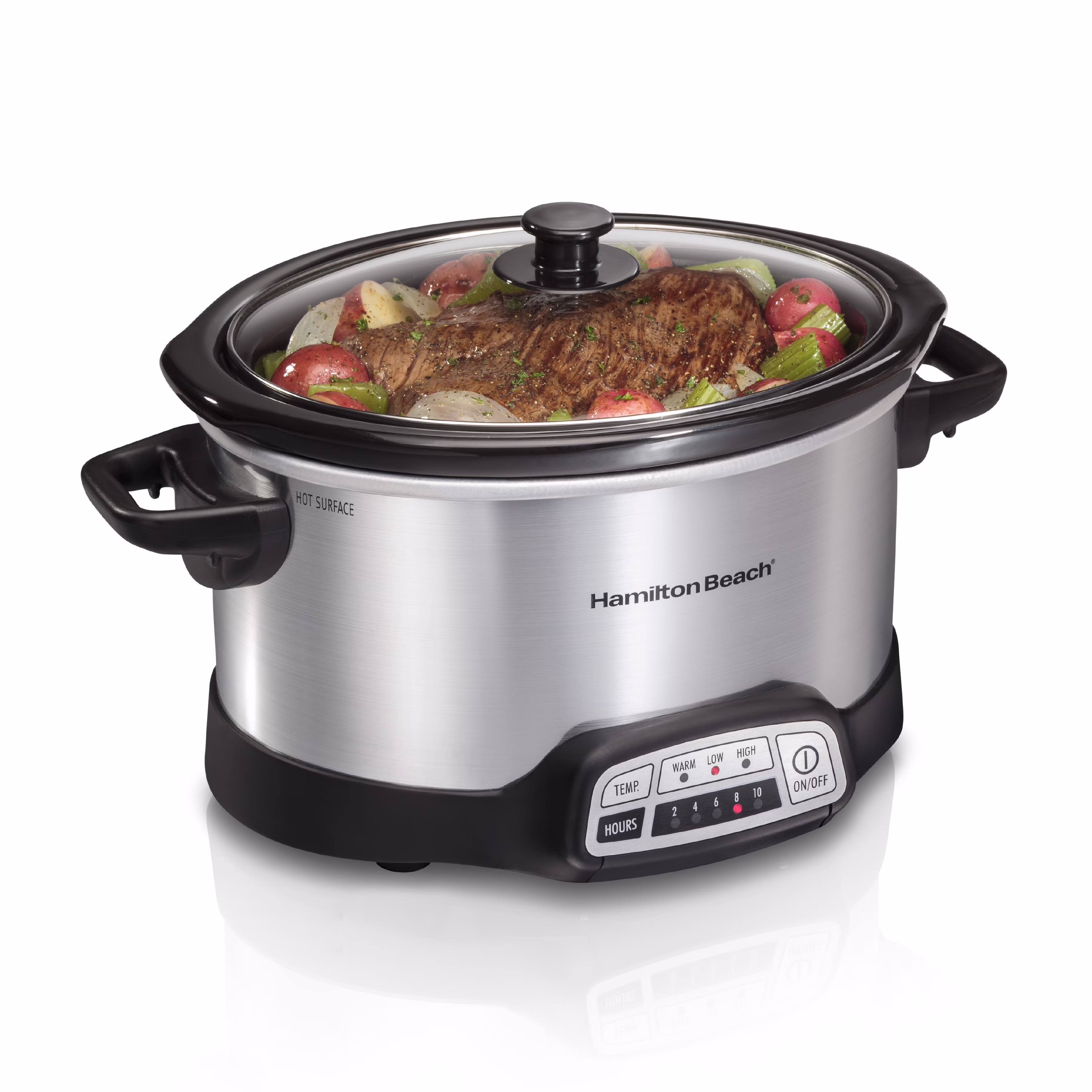 4 Qt Programmable Slow Cooker, Stoneware Crock with Removable Pot, Stainless Steel(Silver)