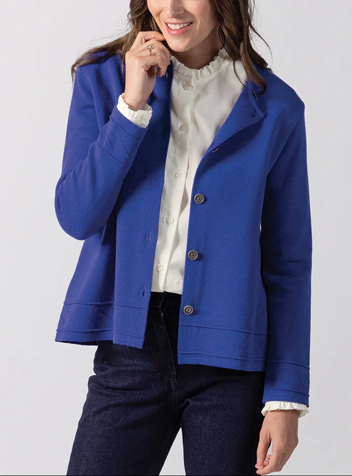 Veste courte femme en laine et maille fantaisie bleu intense