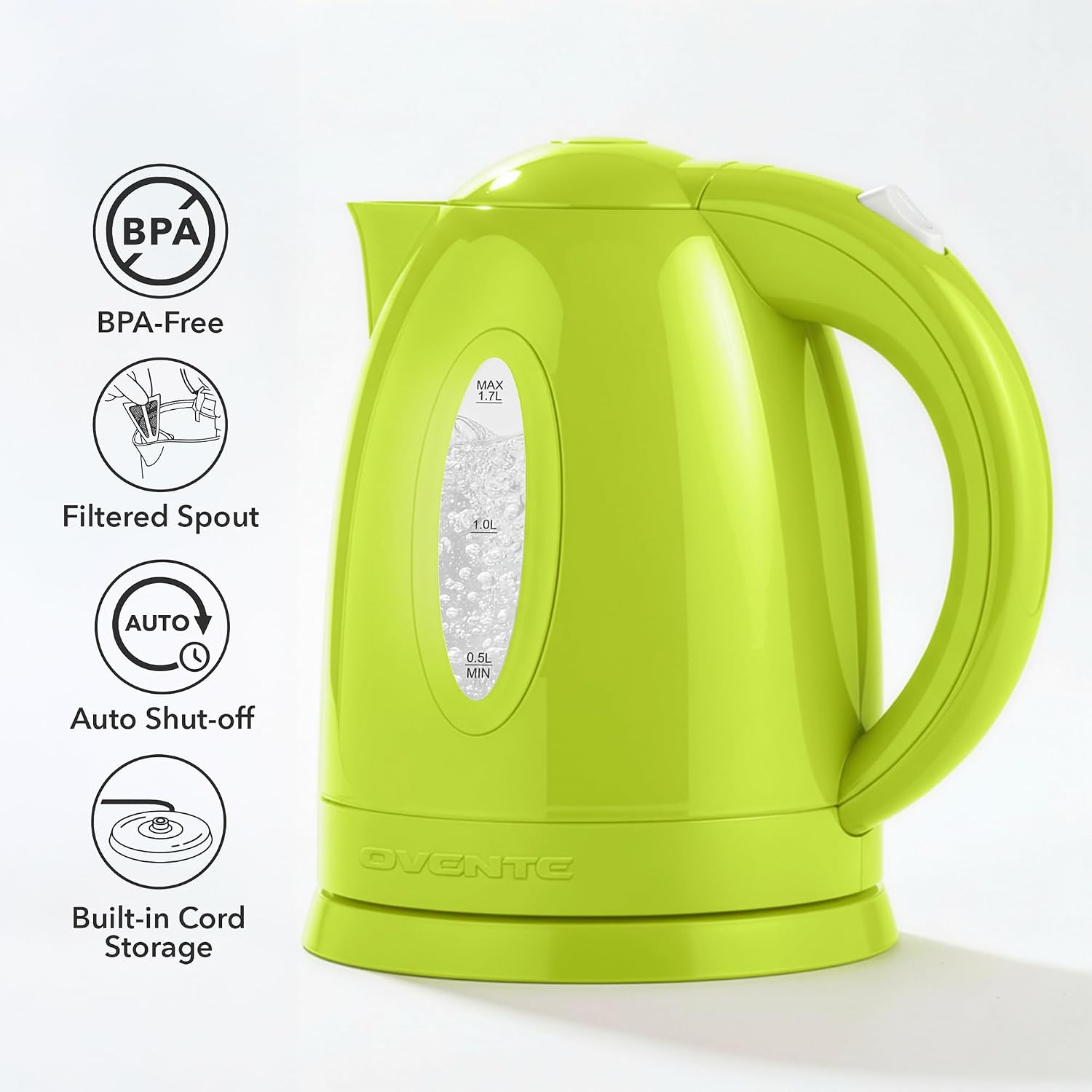 OVENTE 1.7L Electric Tea Kettle, 1100W BPA-Free Water Boiler, Green KP72G