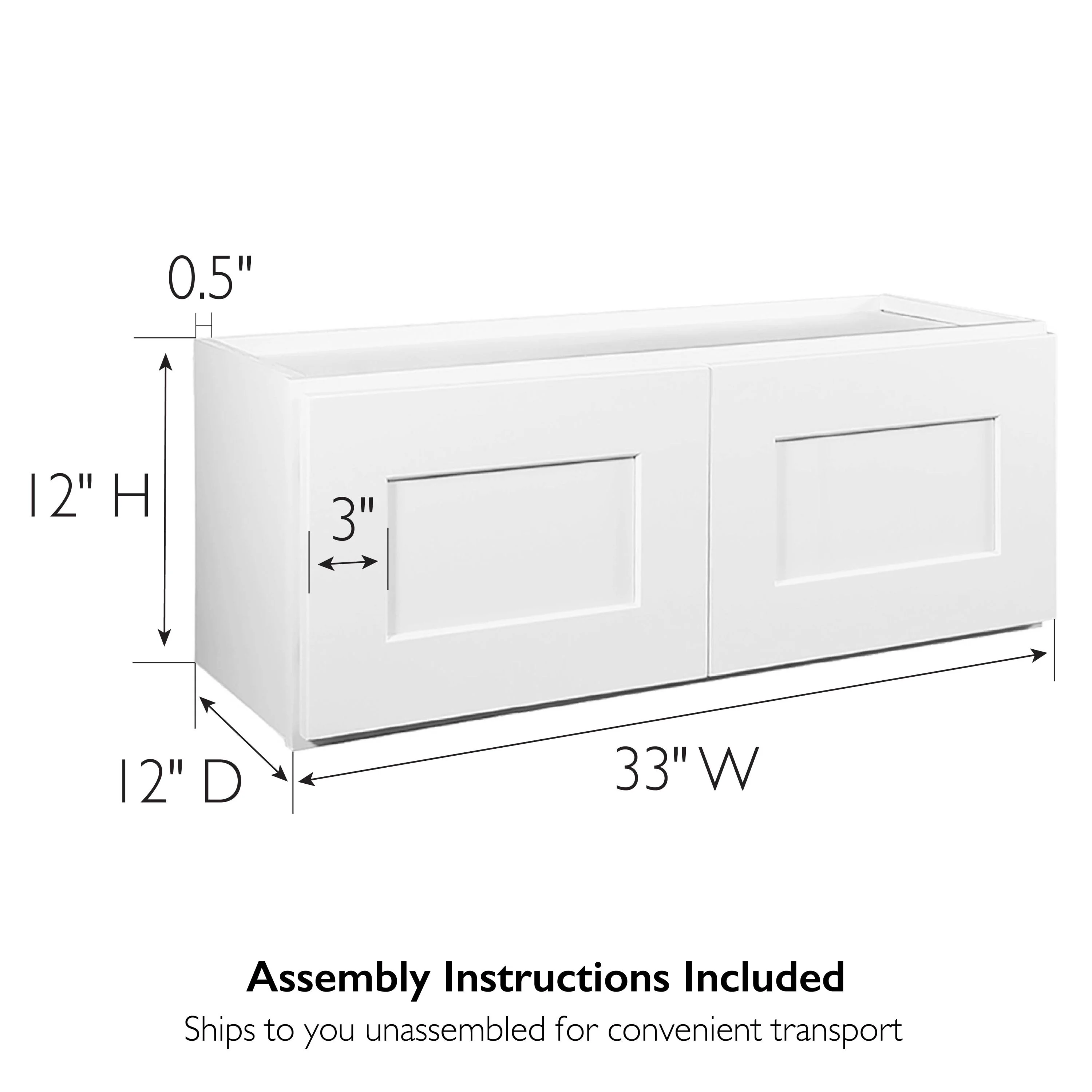 Design House 543272 Brookings (Ready - to - Assemble) Shaker Style Bridge Wall Kitchen Cabinet 33x12x12, White