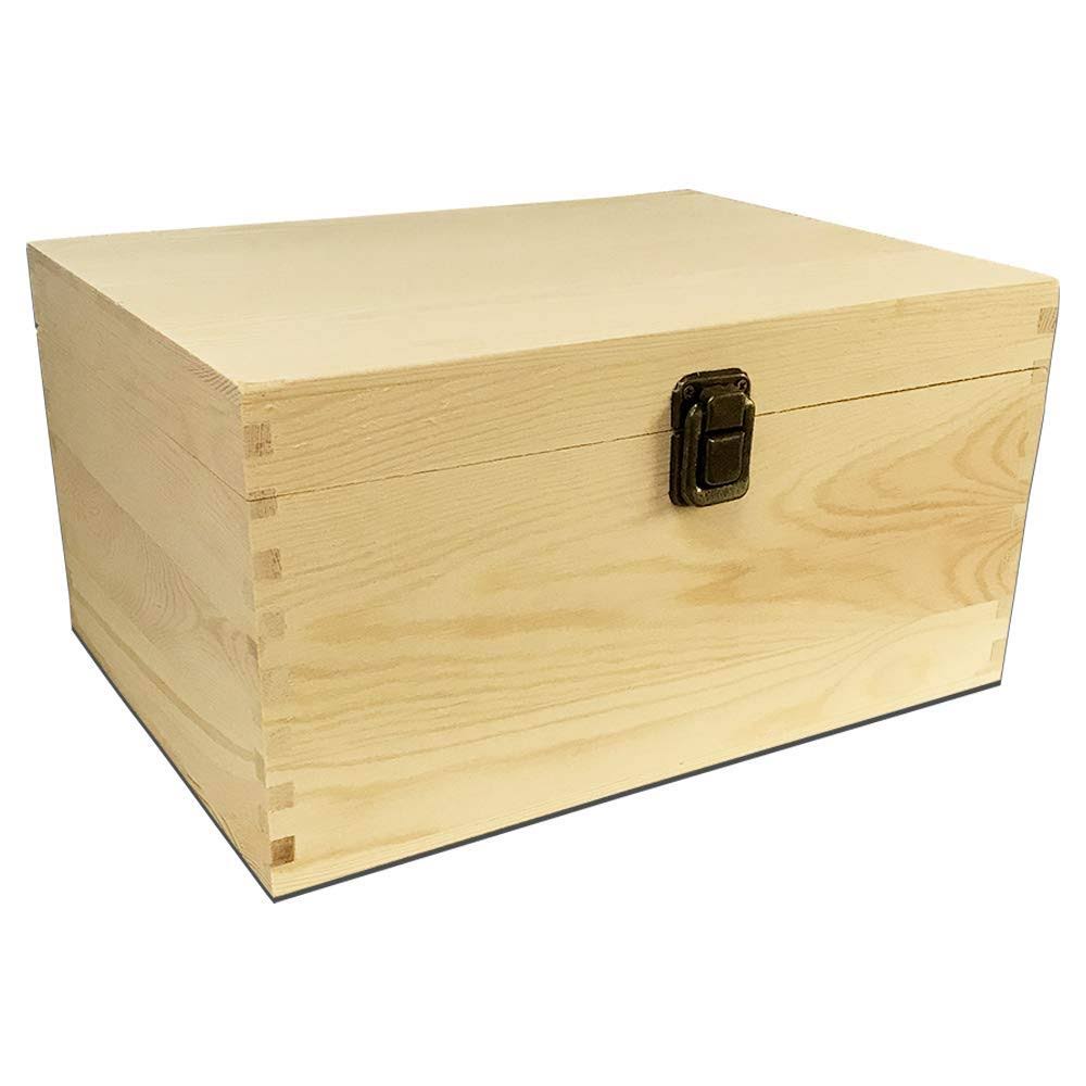 Twisted Envy Large Unfinished Wood Box with Hinged Lid and Front Clasp for Arts, Crafts, Hobbies and Home Storage